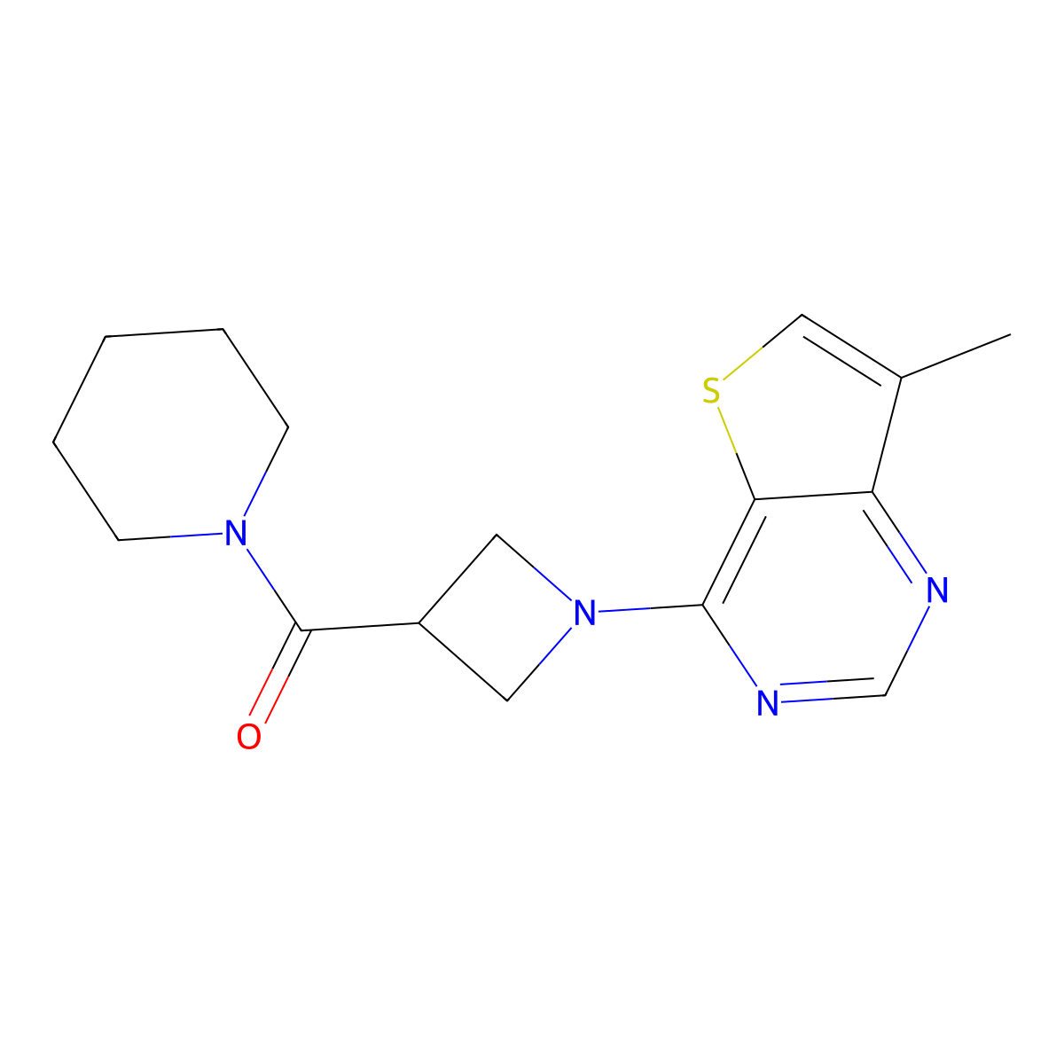 1-(1-{7-Methylthieno[3,2-d]pyrimidin-4-yl}azetidine-3-carbonyl)piperidine molecular structure, CAS 3054550-26-1