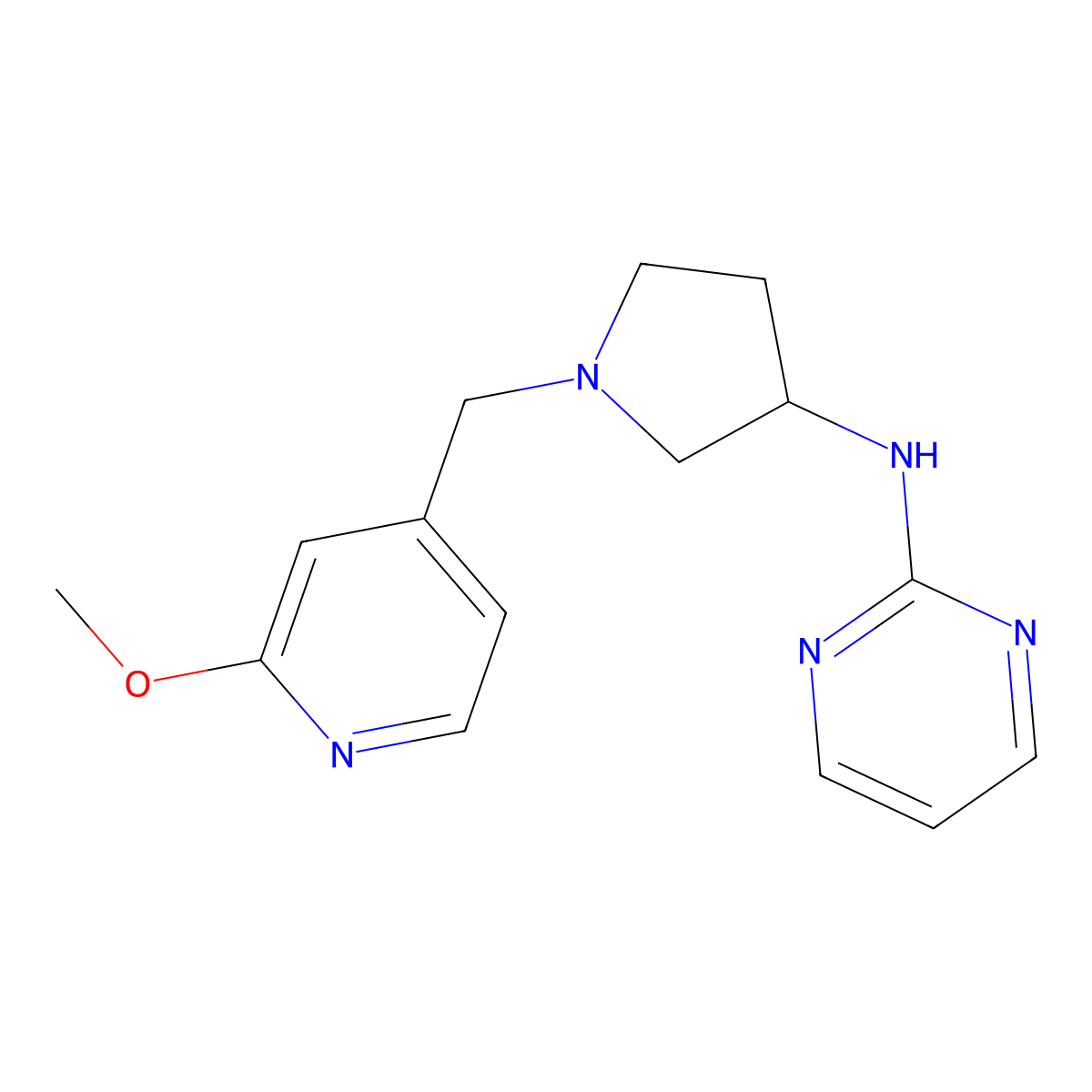 N-{1-[(2-methoxypyridin-4-yl)methyl]pyrrolidin-3-yl}pyrimidin-2-amine molecular structure, CAS 3054550-29-4