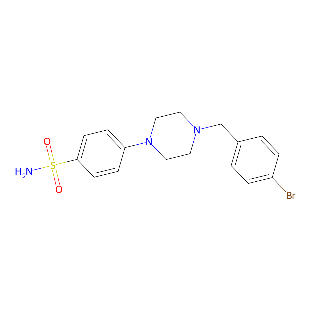 4-{4-[(4-Bromophenyl)methyl]piperazin-1-yl}benzene-1-sulfonamide molecular structure, CAS 3054550-30-7