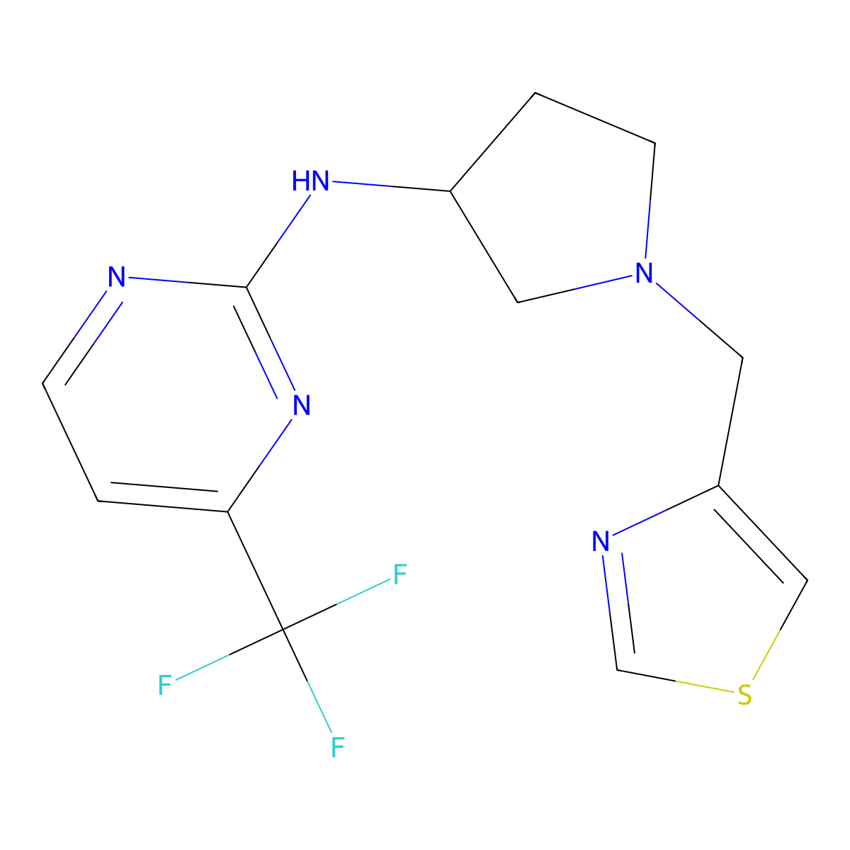 N-{1-[(1,3-thiazol-4-yl)methyl]pyrrolidin-3-yl}-4-(trifluoromethyl)pyrimidin-2-amine molecular structure, CAS 3054550-32-9