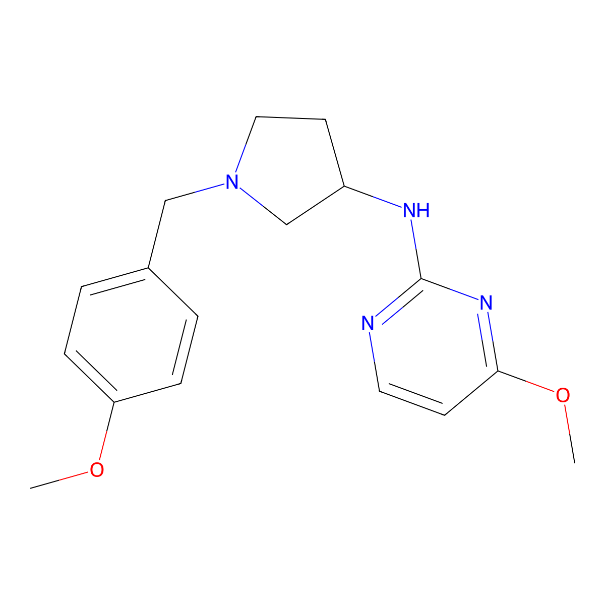 4-methoxy-N-{1-[(4-methoxyphenyl)methyl]pyrrolidin-3-yl}pyrimidin-2-amine molecular structure, CAS 3054550-33-0