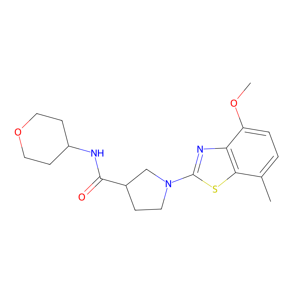 1-(4-methoxy-7-methyl-1,3-benzothiazol-2-yl)-N-(oxan-4-yl)pyrrolidine-3-carboxamide molecular structure, CAS 3054550-35-2