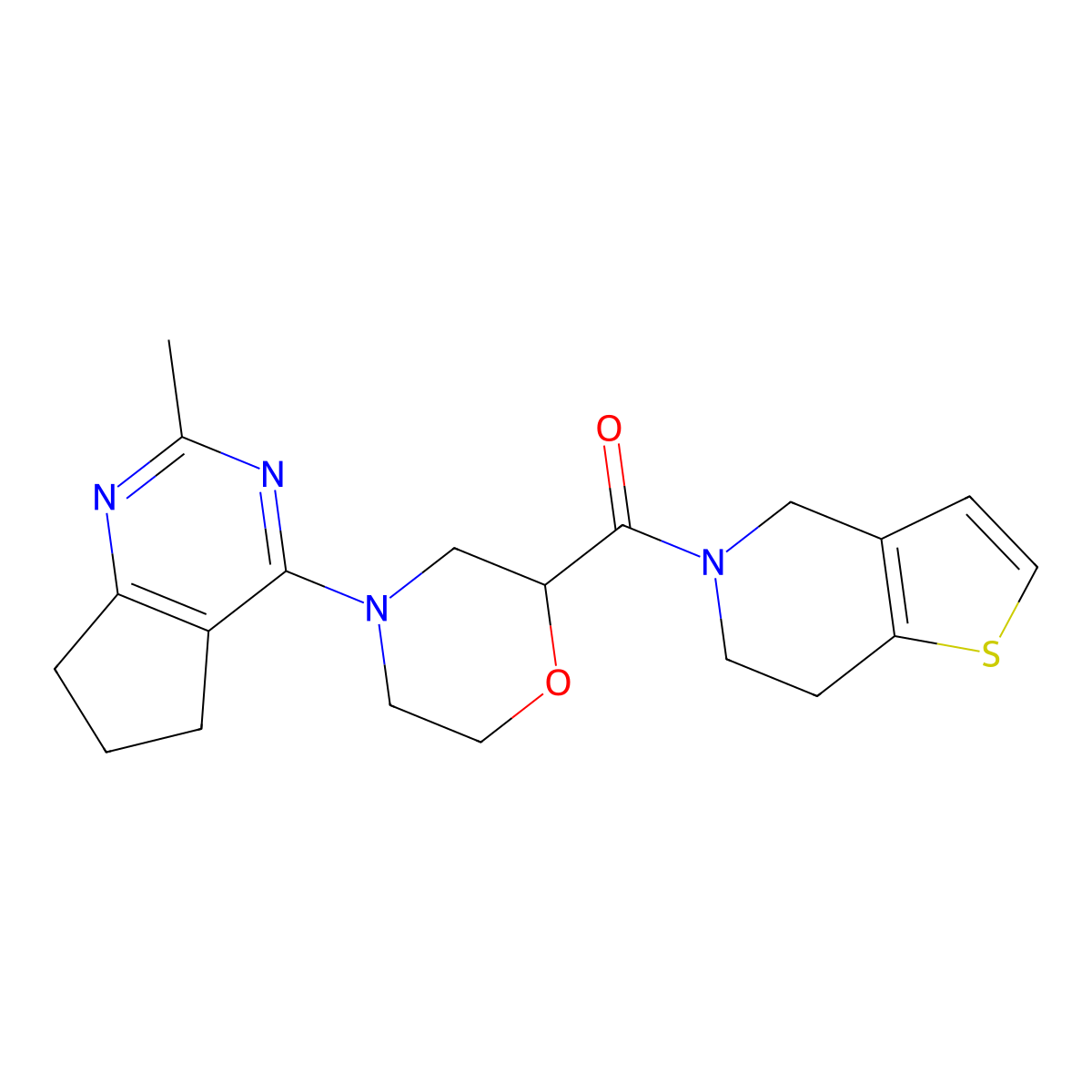 4-{2-methyl-5H,6H,7H-cyclopenta[d]pyrimidin-4-yl}-2-{4H,5H,6H,7H-thieno[3,2-c]pyridine-5-carbonyl}morpholine molecular structure, CAS 3054550-36-3