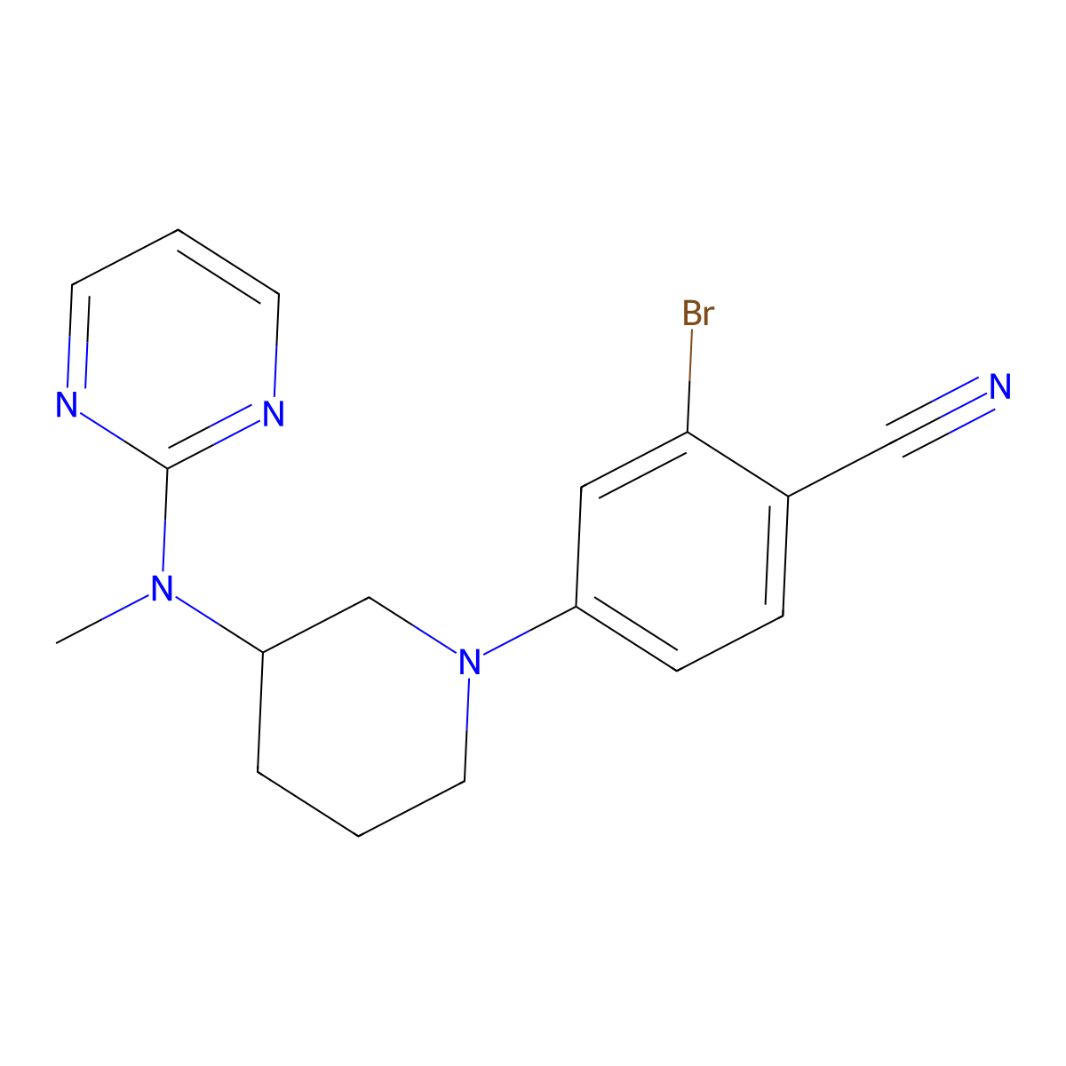2-Bromo-4-{3-[methyl(pyrimidin-2-yl)amino]piperidin-1-yl}benzonitrile molecular structure, CAS 3054550-37-4
