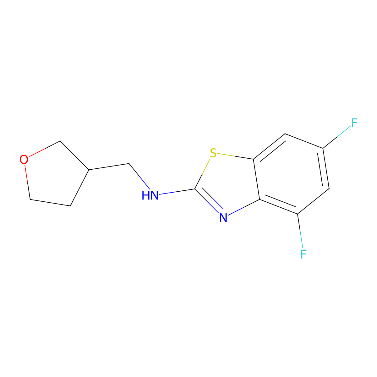 4,6-difluoro-N-[(oxolan-3-yl)methyl]-1,3-benzothiazol-2-amine molecular structure, CAS 3054550-38-5