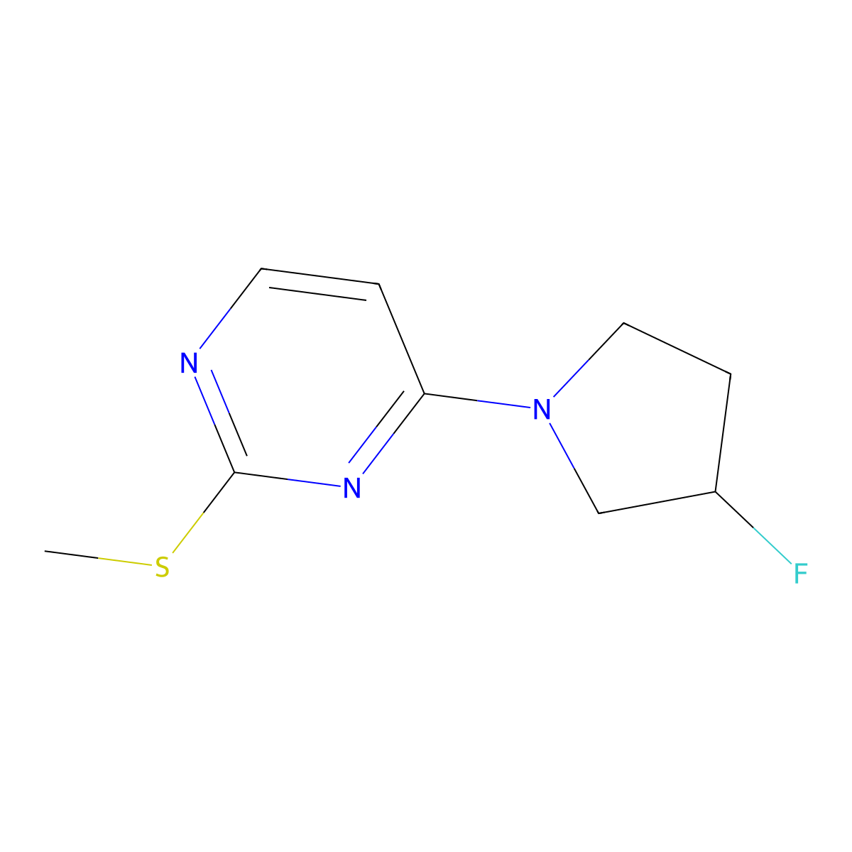 4-(3-Fluoropyrrolidin-1-yl)-2-(methylsulfanyl)pyrimidine molecular structure, CAS 3054550-40-9
