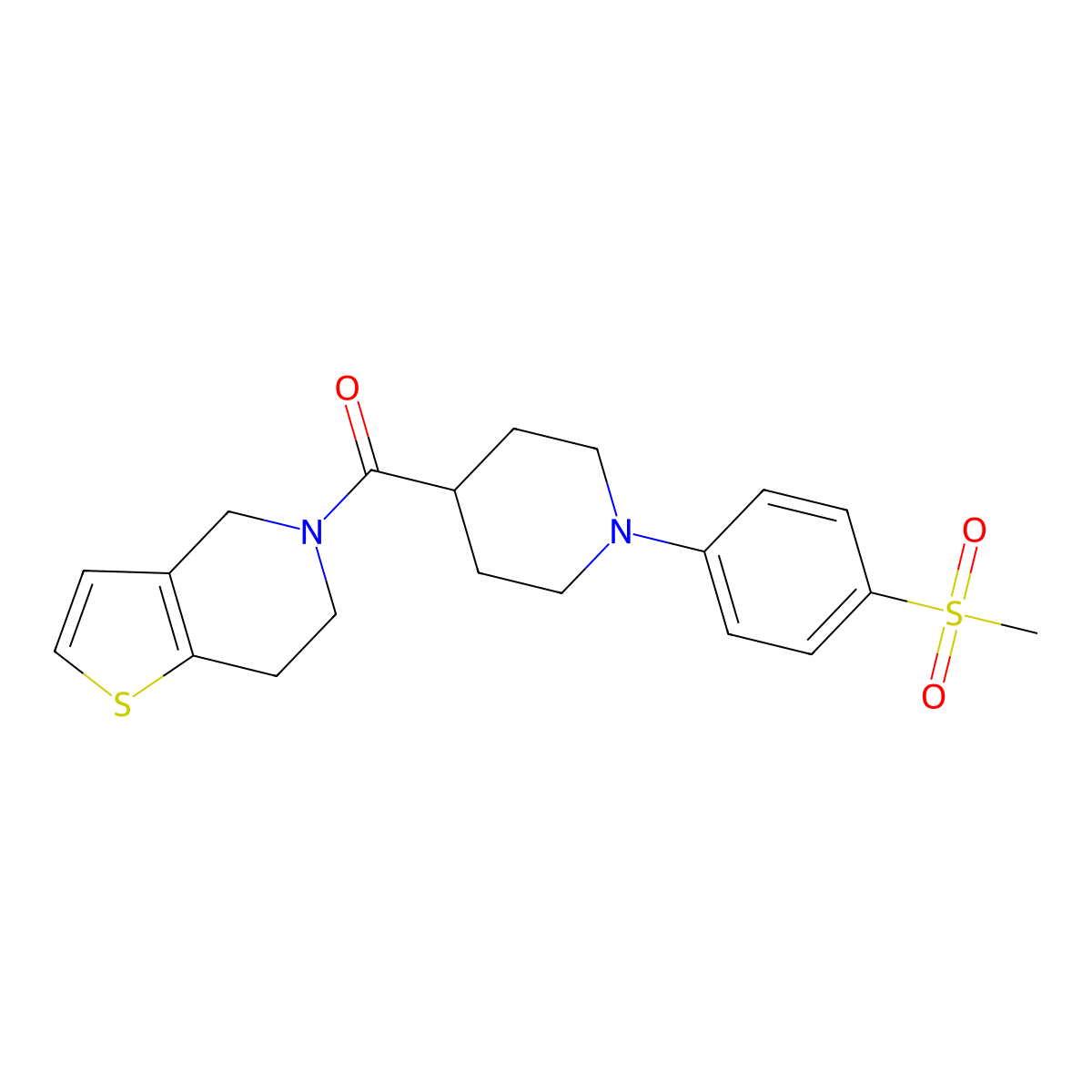 1-(4-methanesulfonylphenyl)-4-{4H,5H,6H,7H-thieno[3,2-c]pyridine-5-carbonyl}piperidine molecular structure, CAS 3054550-50-1