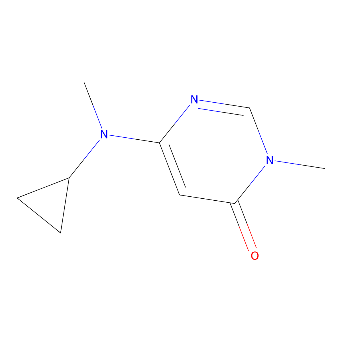 6-[Cyclopropyl(methyl)amino]-3-methyl-3,4-dihydropyrimidin-4-one molecular structure, CAS 3054550-53-4