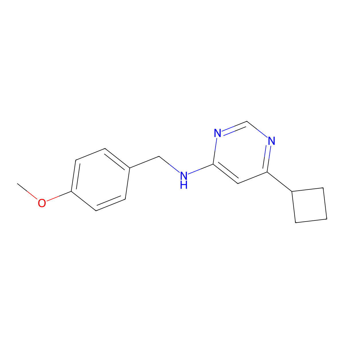 6-cyclobutyl-N-[(4-methoxyphenyl)methyl]pyrimidin-4-amine molecular structure, CAS 3054550-55-6