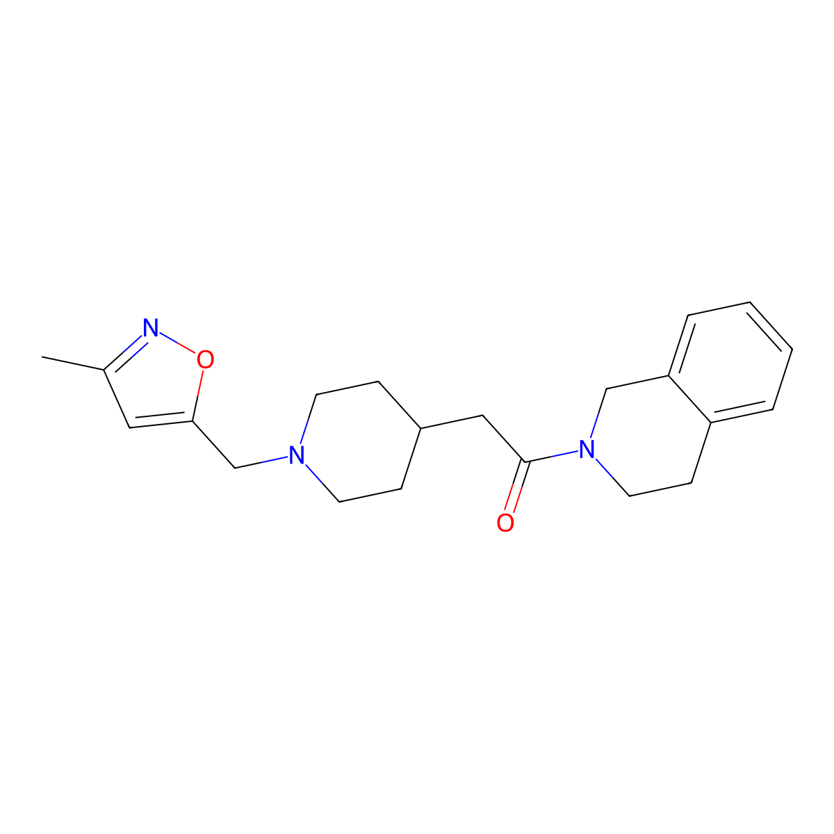1-(3,4-dihydro-1H-isoquinolin-2-yl)-2-[1-[(3-methyl-1,2-oxazol-5-yl)methyl]piperidin-4-yl]ethanone molecular structure, CAS 3054550-61-4