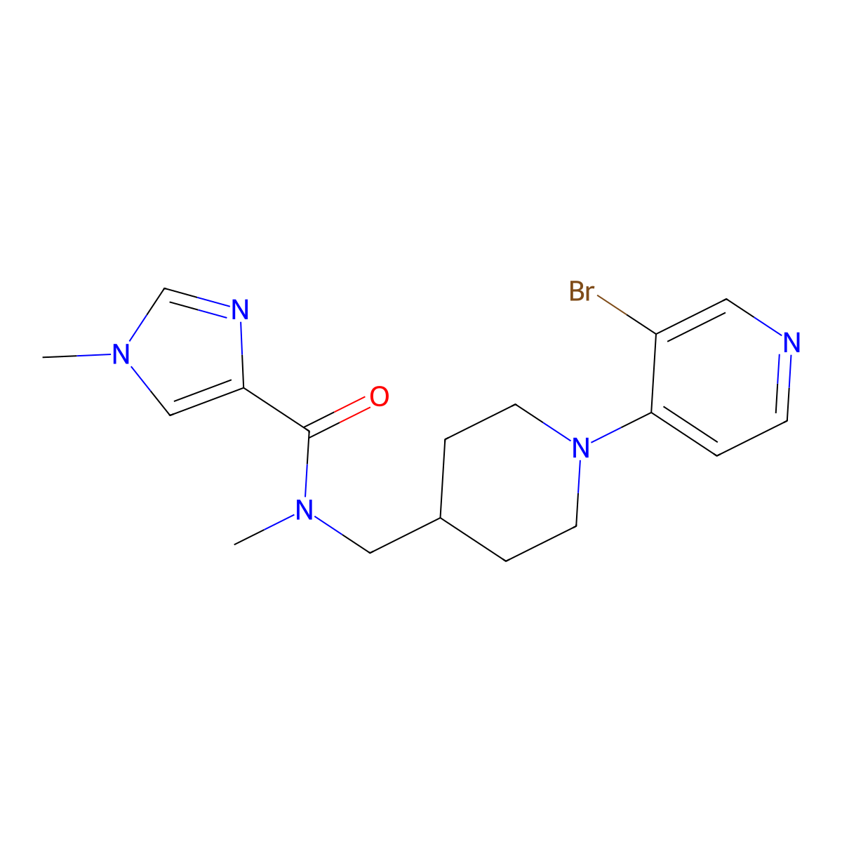 N-{[1-(3-bromopyridin-4-yl)piperidin-4-yl]methyl}-N,1-dimethyl-1H-imidazole-4-carboxamide molecular structure, CAS 3054550-63-6