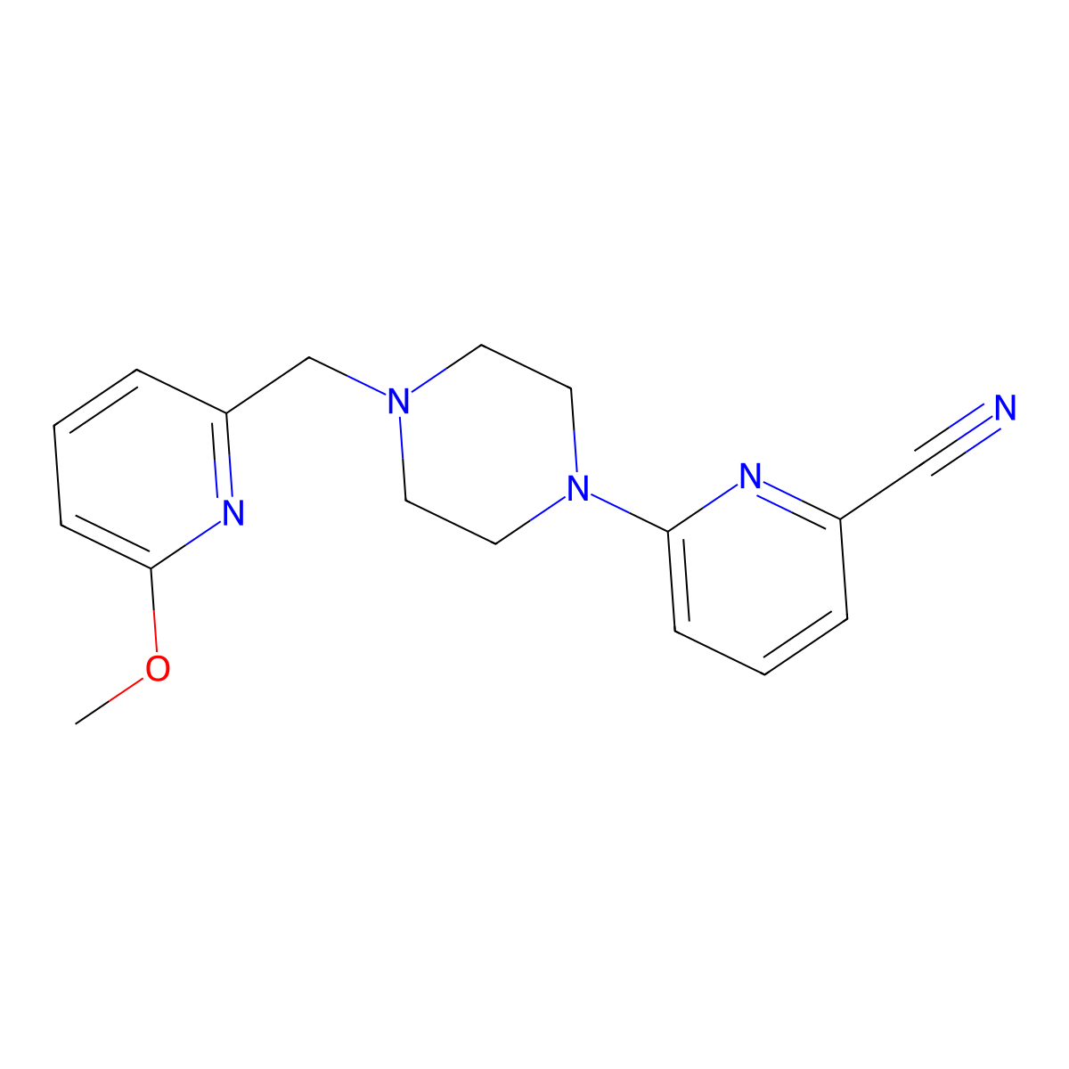 6-{4-[(6-Methoxypyridin-2-yl)methyl]piperazin-1-yl}pyridine-2-carbonitrile molecular structure, CAS 3054550-66-9