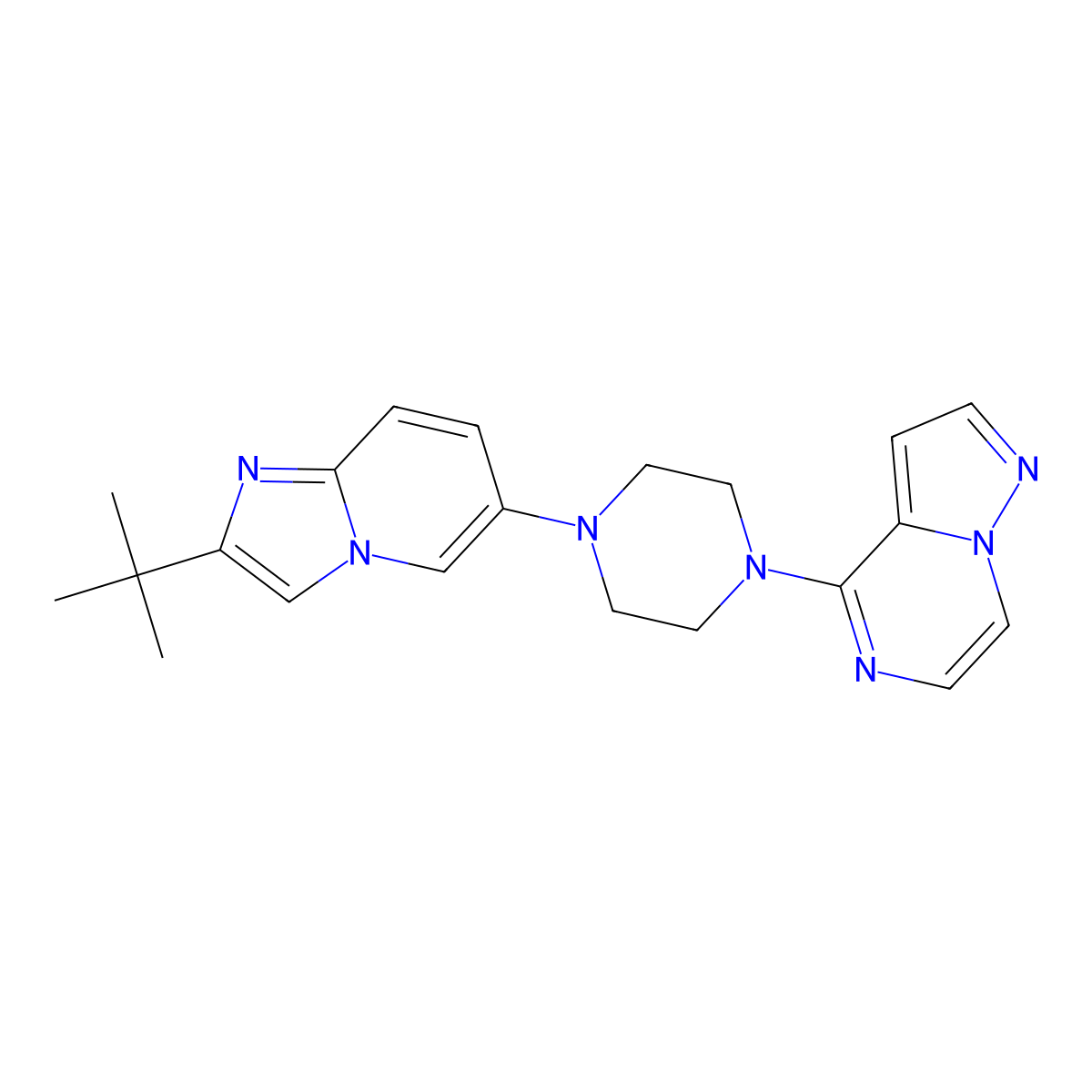 1-{2-Tert-butylimidazo[1,2-a]pyridin-6-yl}-4-{pyrazolo[1,5-a]pyrazin-4-yl}piperazine molecular structure, CAS 3054550-70-5