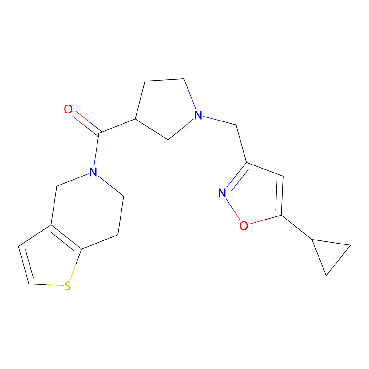 [1-[(5-cyclopropyl-1,2-oxazol-3-yl)methyl]pyrrolidin-3-yl](6,7-dihydro-4H-thieno[3,2-c]pyridin-5-yl)methanone molecular structure, CAS 3054550-71-6