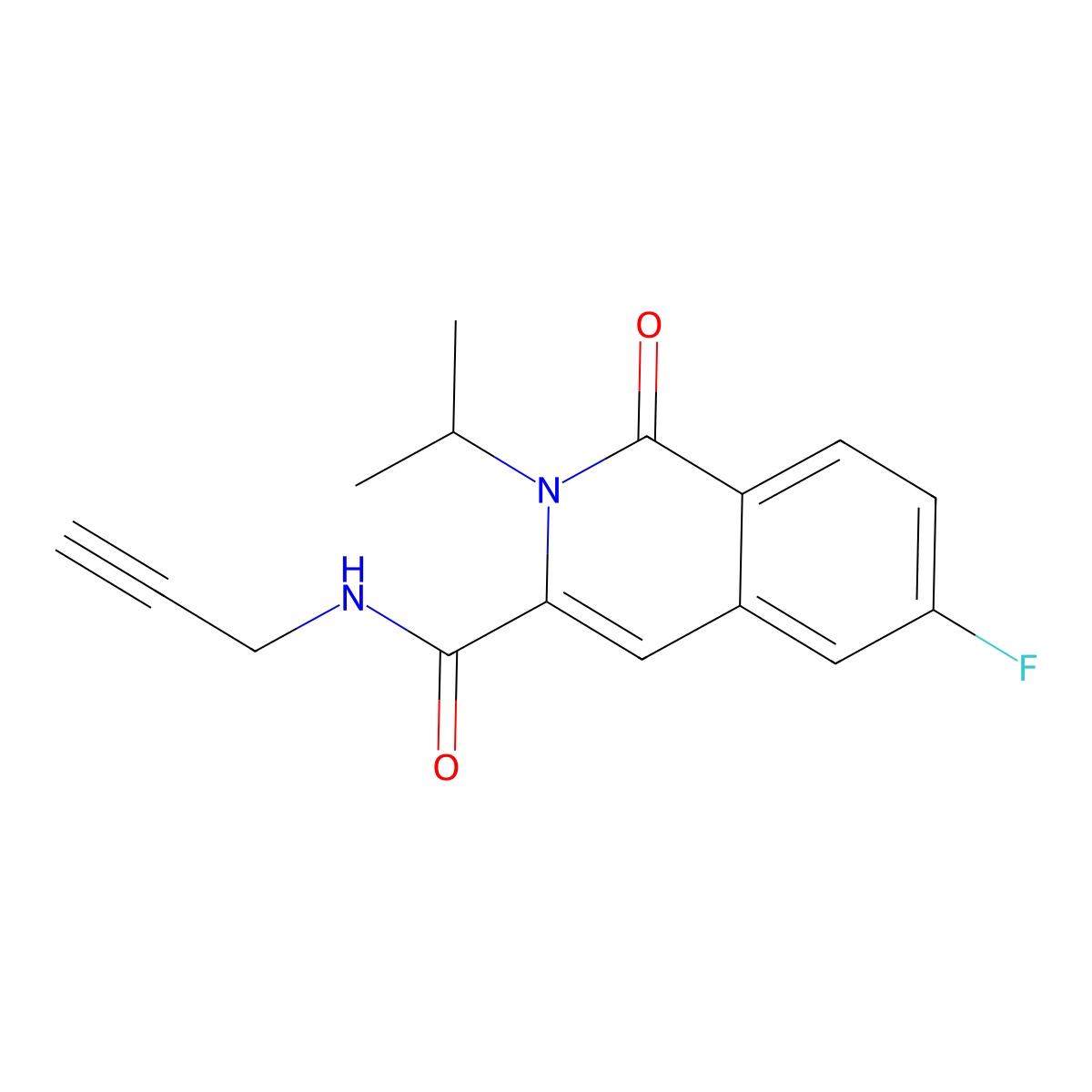6-fluoro-1-oxo-N-(prop-2-yn-1-yl)-2-(propan-2-yl)-1,2-dihydroisoquinoline-3-carboxamide molecular structure, CAS 3054550-74-9