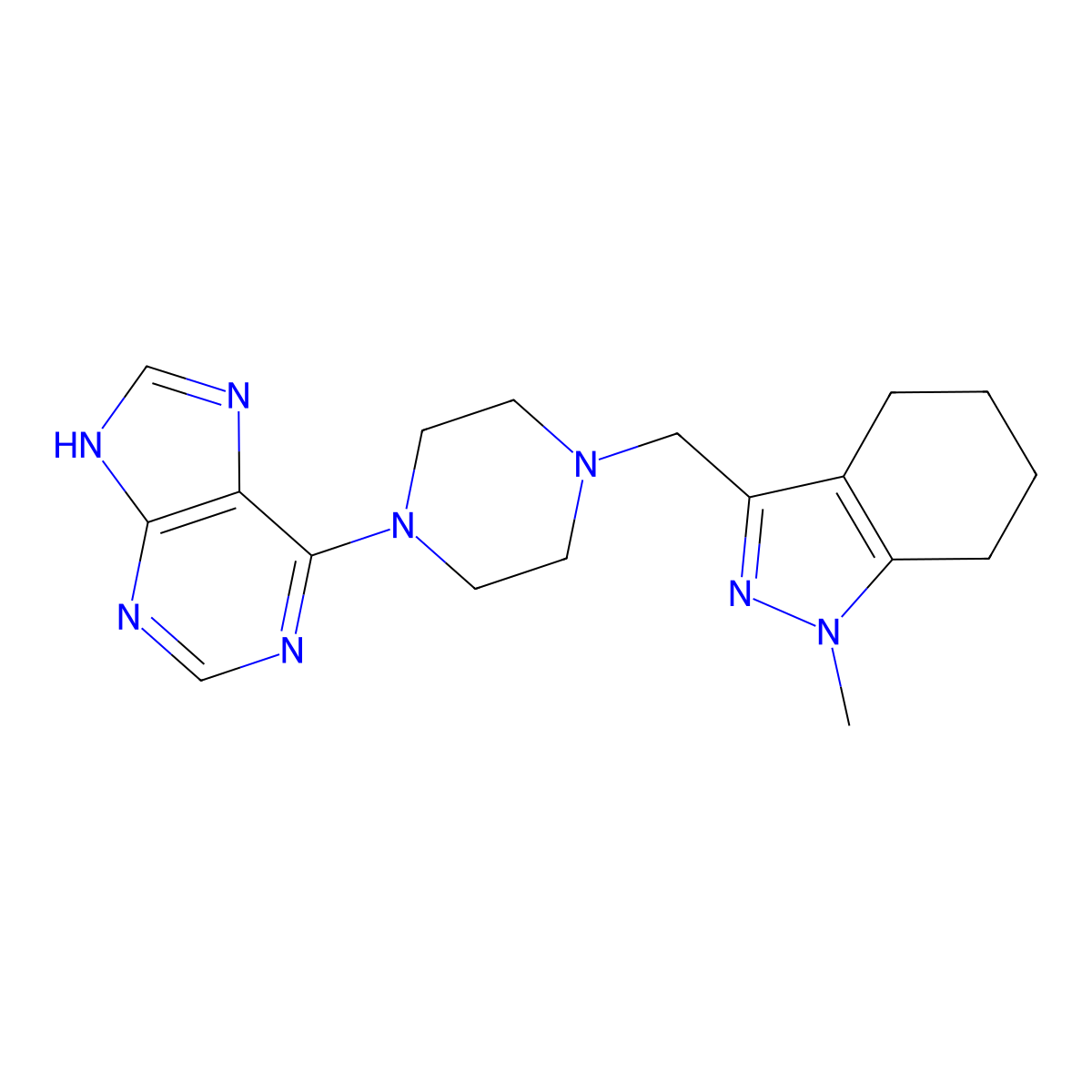 6-{4-[(1-methyl-4,5,6,7-tetrahydro-1H-indazol-3-yl)methyl]piperazin-1-yl}-9H-purine molecular structure, CAS 3054550-76-1