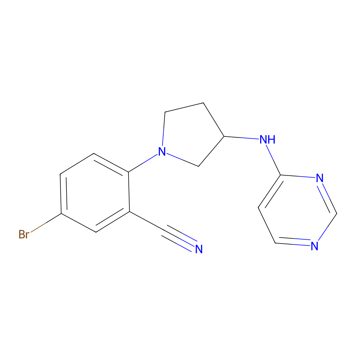 5-Bromo-2-{3-[(pyrimidin-4-yl)amino]pyrrolidin-1-yl}benzonitrile molecular structure, CAS 3054550-77-2