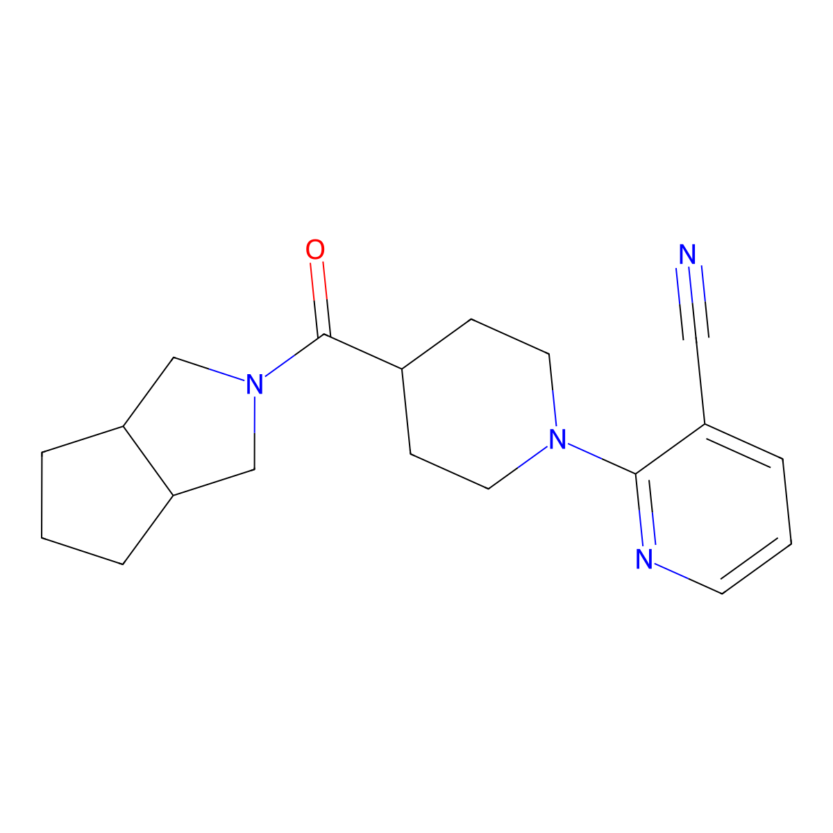2-(4-{Octahydrocyclopenta[c]pyrrole-2-carbonyl}piperidin-1-yl)pyridine-3-carbonitrile molecular structure, CAS 3054550-78-3