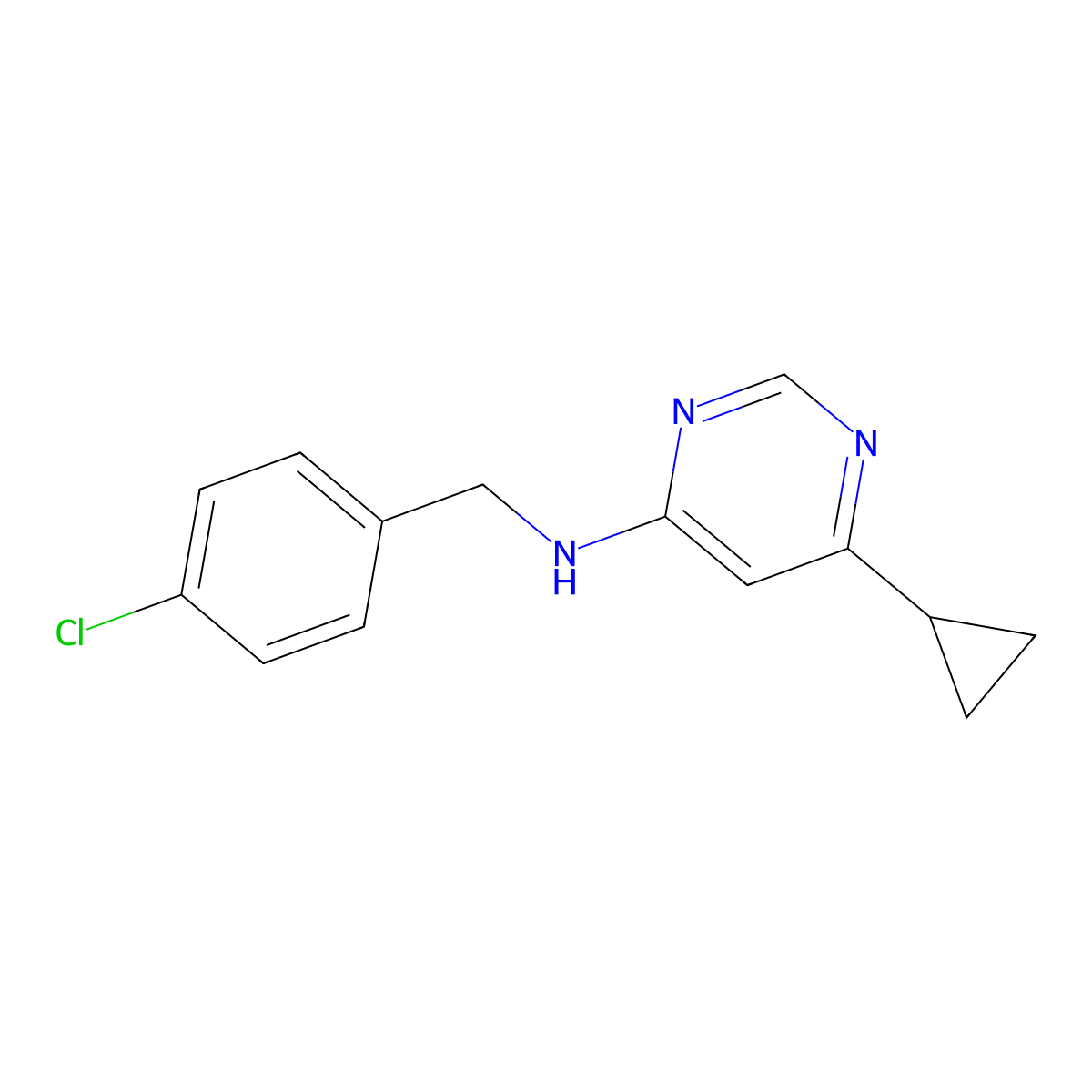 N-[(4-chlorophenyl)methyl]-6-cyclopropylpyrimidin-4-amine molecular structure, CAS 3054550-79-4