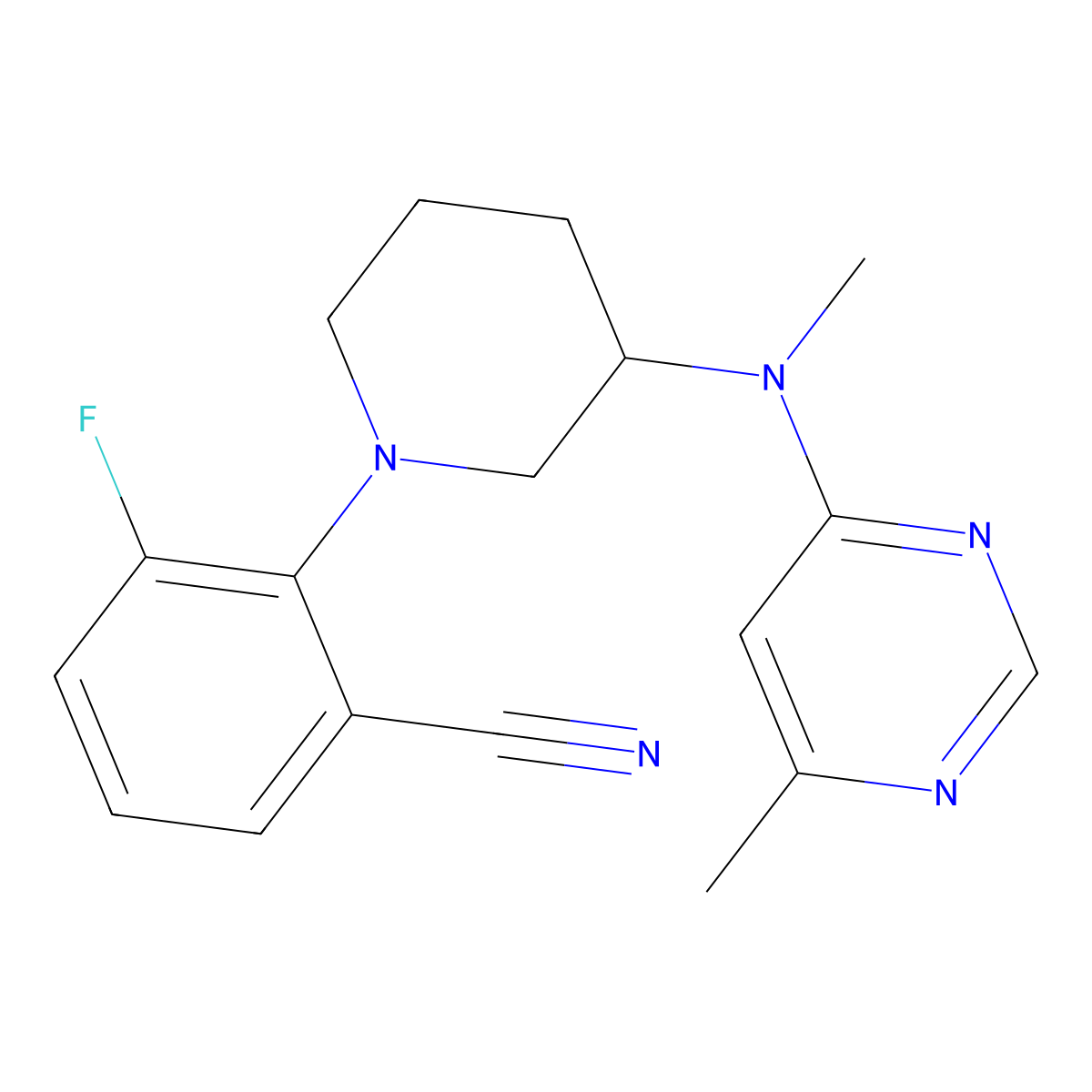 3-Fluoro-2-[3-[methyl-(6-methylpyrimidin-4-yl)amino]piperidin-1-yl]benzonitrile molecular structure, CAS 3054550-83-0