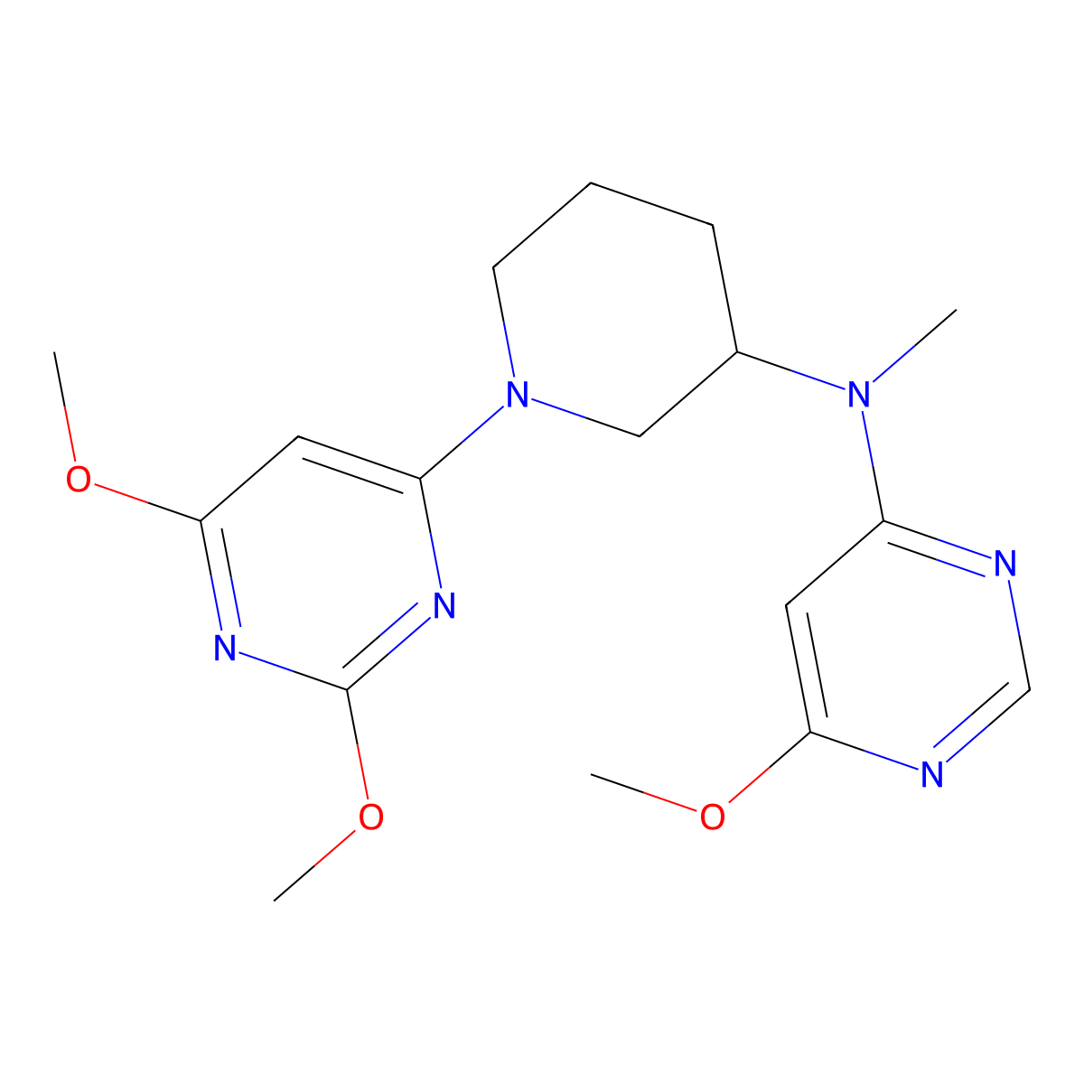 N-[1-(2,6-dimethoxypyrimidin-4-yl)piperidin-3-yl]-6-methoxy-N-methylpyrimidin-4-amine molecular structure, CAS 3054550-85-2