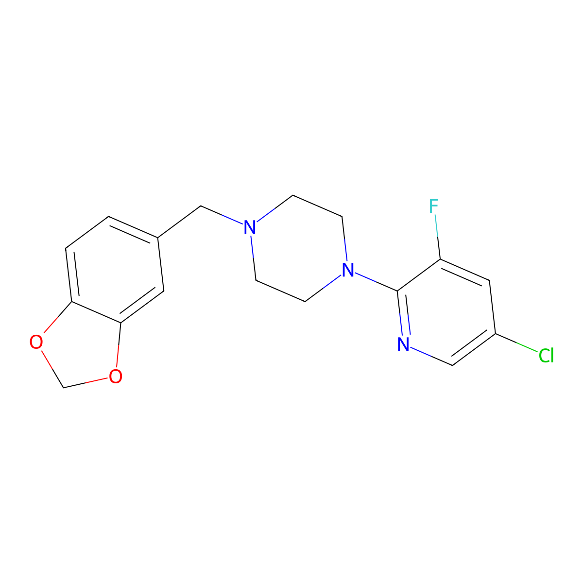 1-[(2H-1,3-benzodioxol-5-yl)methyl]-4-(5-chloro-3-fluoropyridin-2-yl)piperazine molecular structure, CAS 3054550-86-3