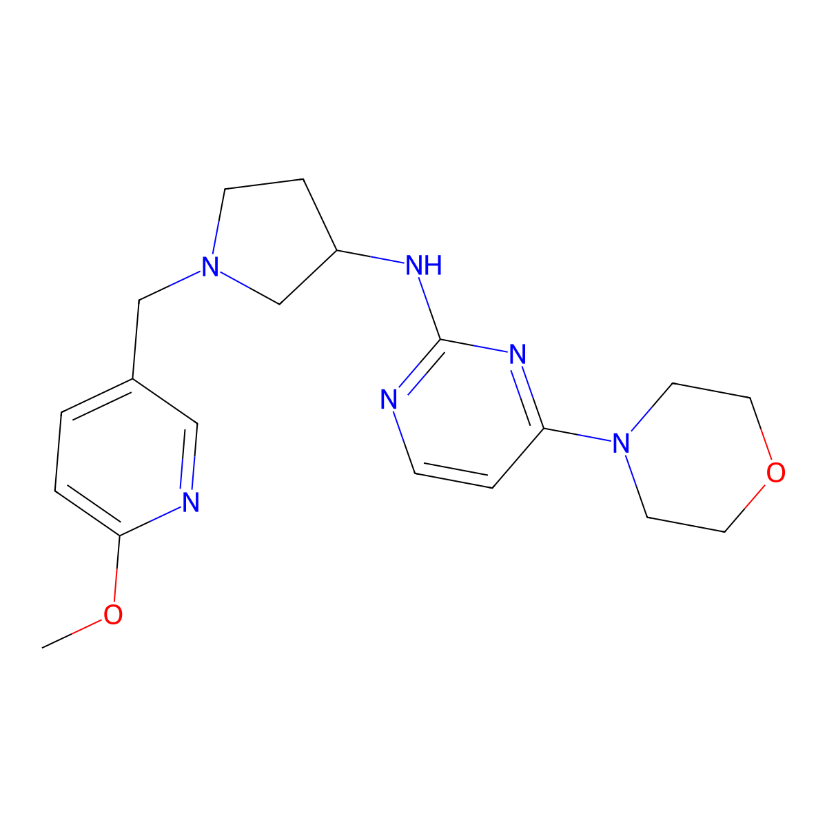 N-{1-[(6-methoxypyridin-3-yl)methyl]pyrrolidin-3-yl}-4-(morpholin-4-yl)pyrimidin-2-amine molecular structure, CAS 3054550-94-3