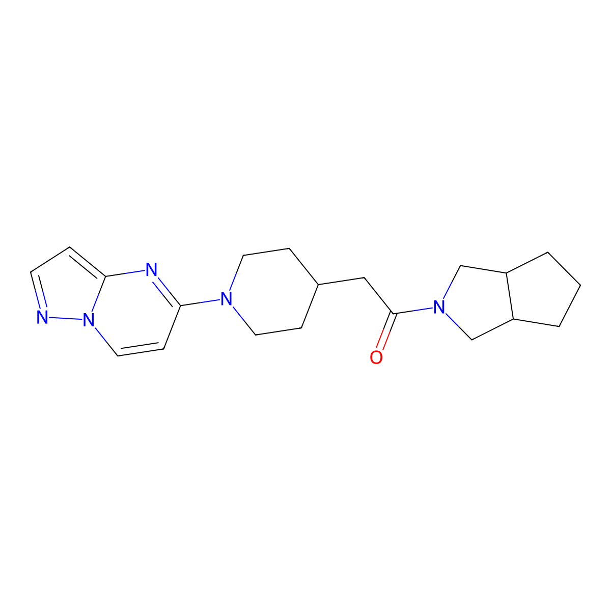 1-{Octahydrocyclopenta[c]pyrrol-2-yl}-2-(1-{pyrazolo[1,5-a]pyrimidin-5-yl}piperidin-4-yl)ethan-1-one molecular structure, CAS 3054551-02-6