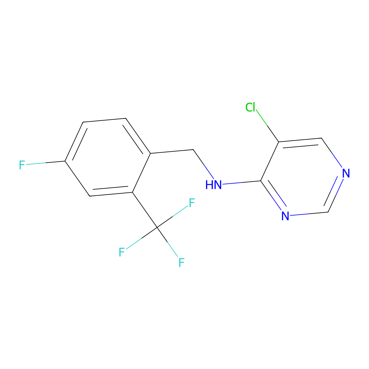 5-chloro-N-{[4-fluoro-2-(trifluoromethyl)phenyl]methyl}pyrimidin-4-amine molecular structure, CAS 3054551-03-7