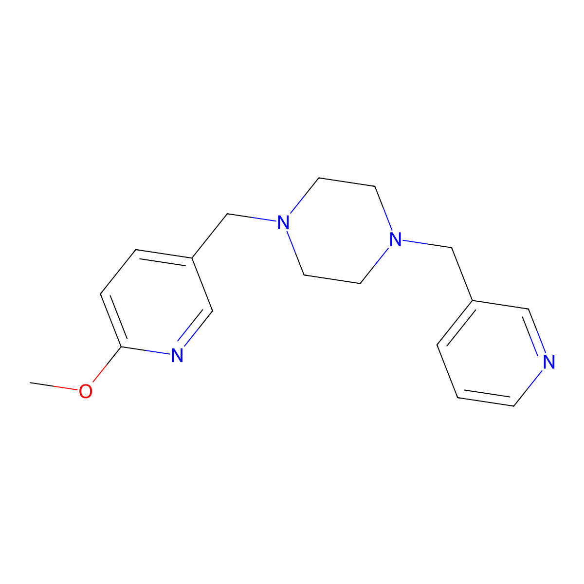 1-[(6-Methoxypyridin-3-yl)methyl]-4-[(pyridin-3-yl)methyl]piperazine molecular structure, CAS 3054551-05-9