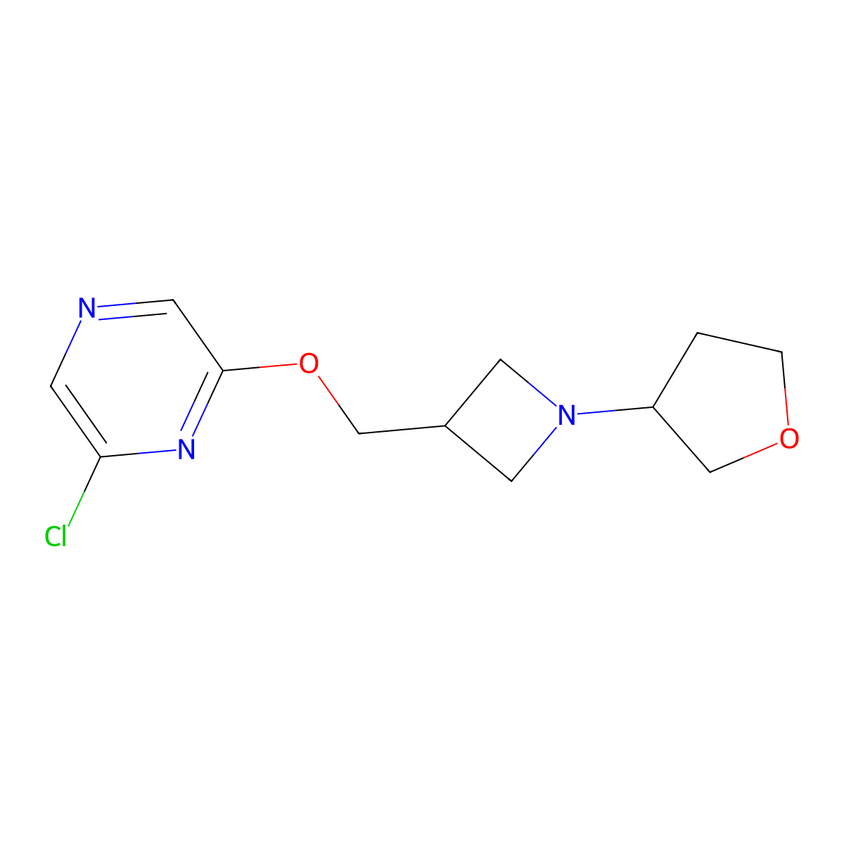 2-Chloro-6-{[1-(oxolan-3-yl)azetidin-3-yl]methoxy}pyrazine molecular structure, CAS 3054551-06-0