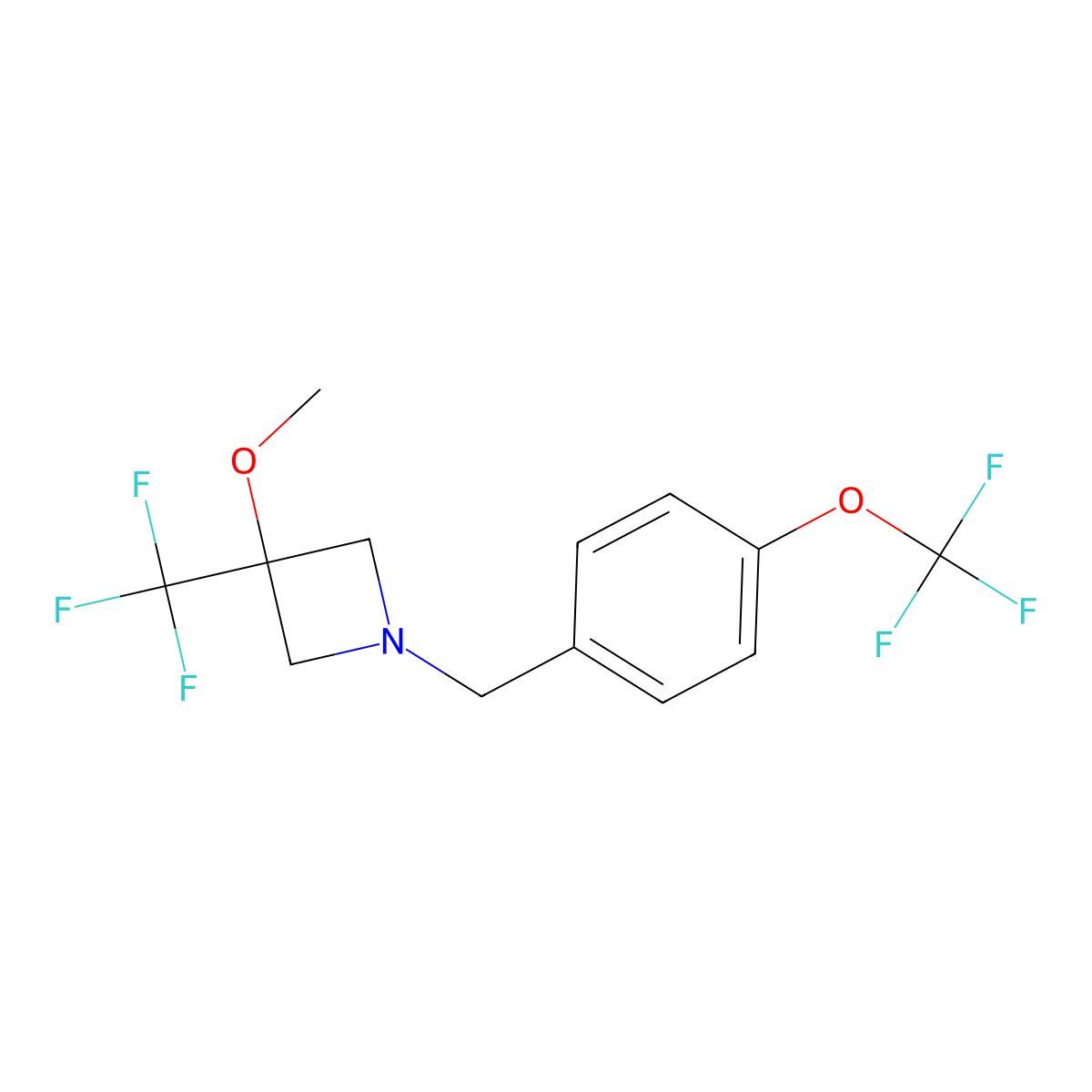 3-Methoxy-1-{[4-(trifluoromethoxy)phenyl]methyl}-3-(trifluoromethyl)azetidine molecular structure, CAS 3054551-10-6