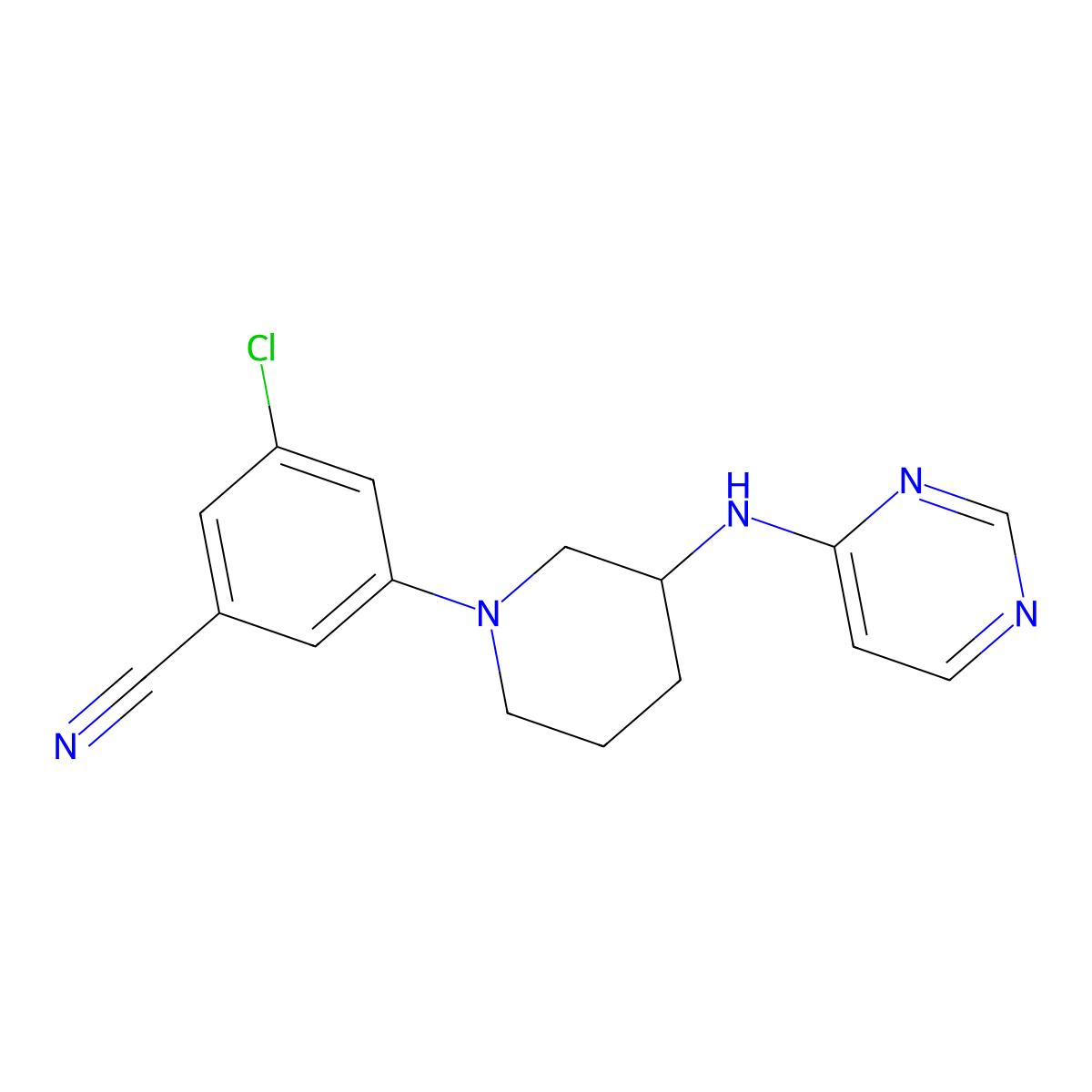 3-Chloro-5-{3-[(pyrimidin-4-yl)amino]piperidin-1-yl}benzonitrile molecular structure, CAS 3054551-13-9