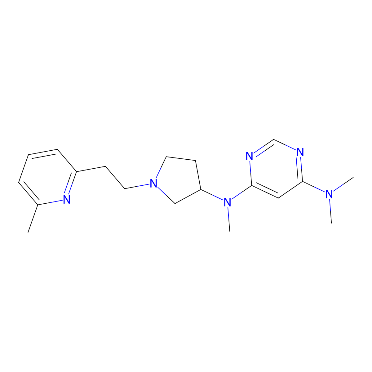 N4,N4,N6-trimethyl-N6-{1-[2-(6-methylpyridin-2-yl)ethyl]pyrrolidin-3-yl}pyrimidine-4,6-diamine molecular structure, CAS 3054551-18-4