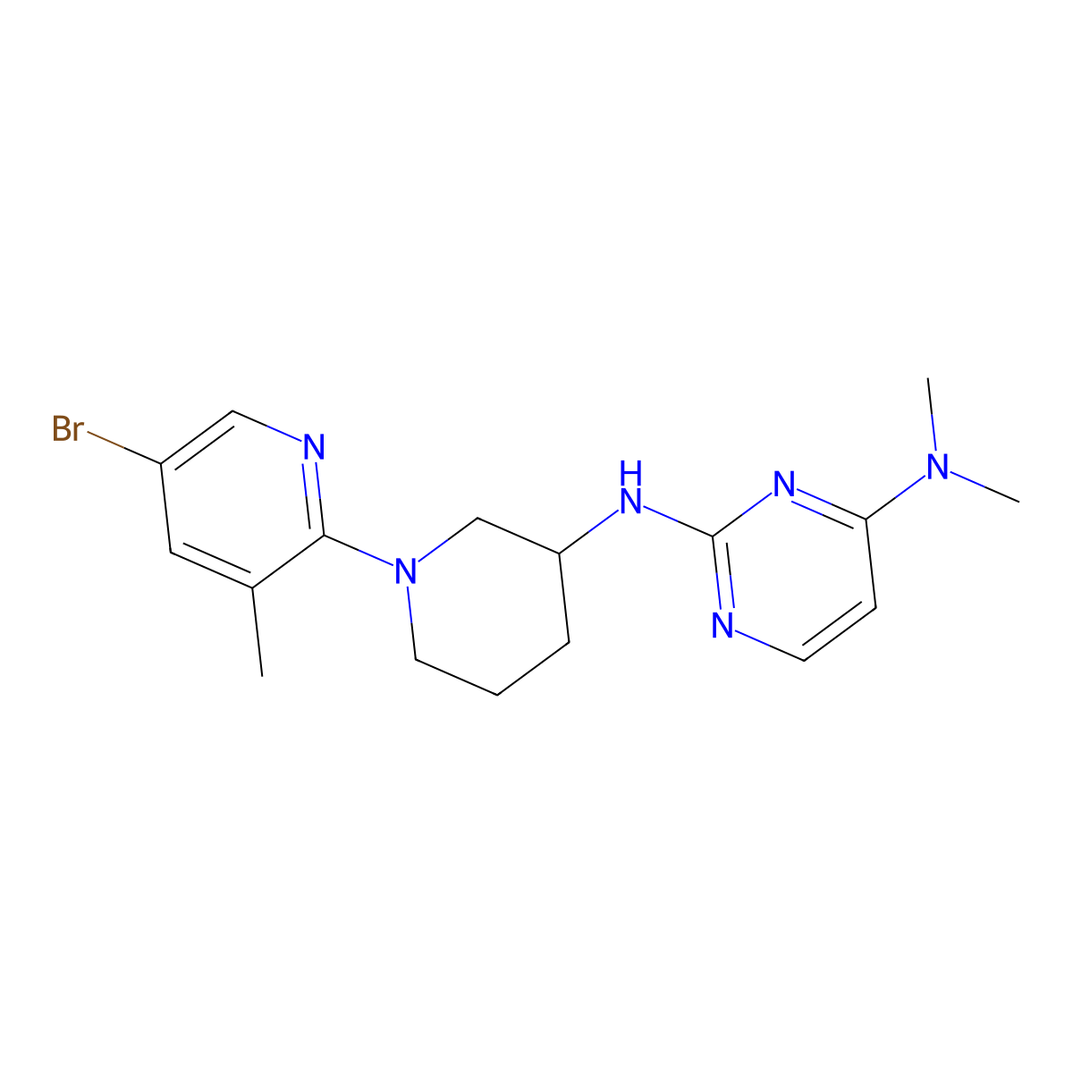 2-N-[1-(5-bromo-3-methyl-2-pyridinyl)piperidin-3-yl]-4-N,4-N-dimethylpyrimidine-2,4-diamine molecular structure, CAS 3054551-24-2