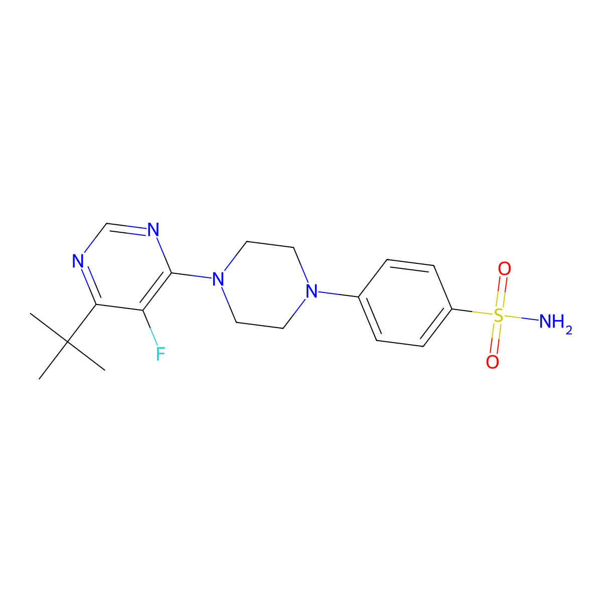 4-[4-(6-Tert-butyl-5-fluoropyrimidin-4-yl)piperazin-1-yl]benzene-1-sulfonamide molecular structure, CAS 3054551-30-0