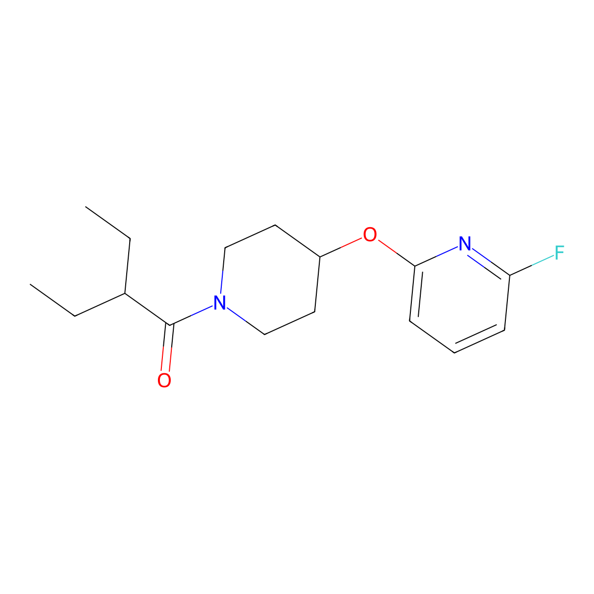 2-Ethyl-1-{4-[(6-fluoropyridin-2-yl)oxy]piperidin-1-yl}butan-1-one molecular structure, CAS 3054551-37-7