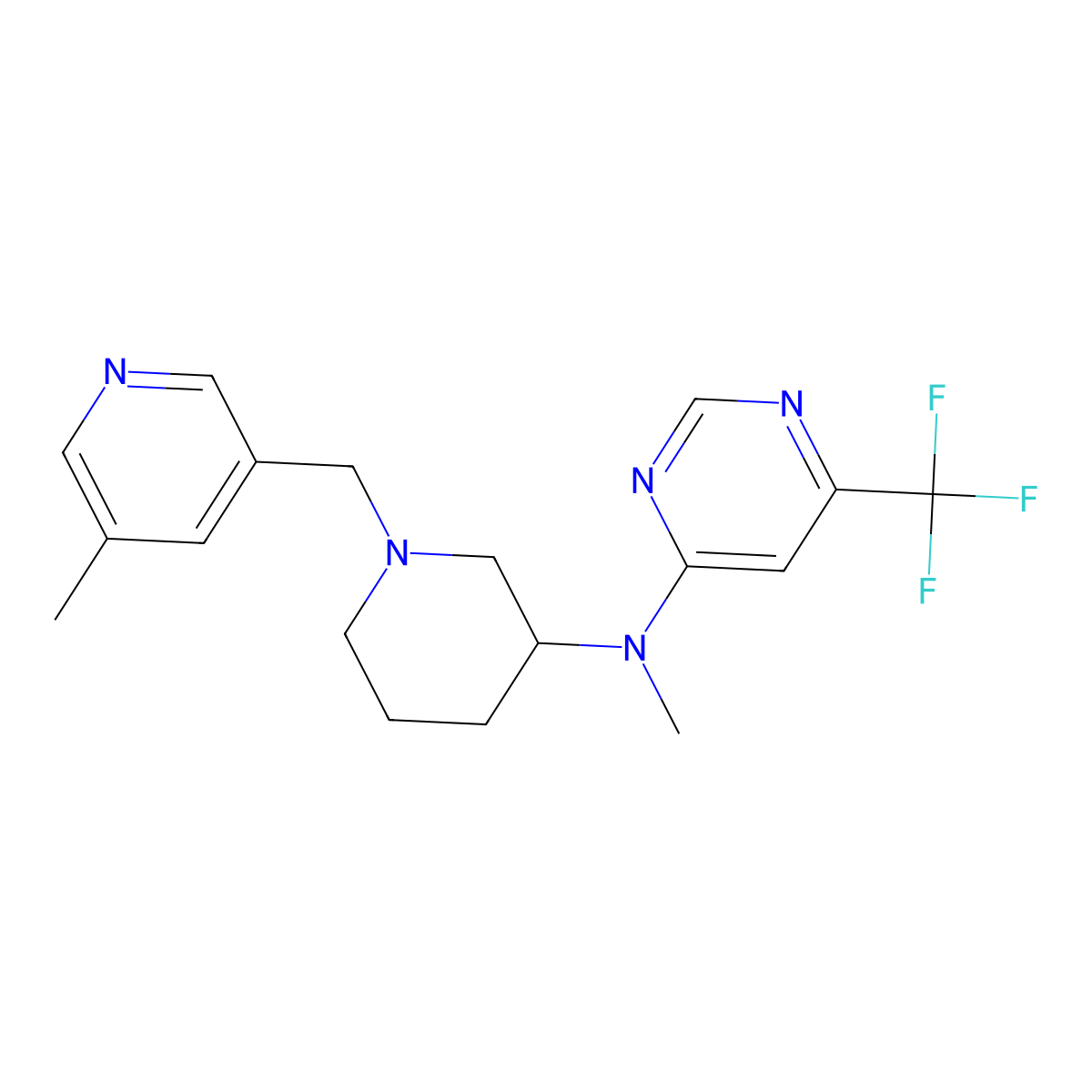 N-methyl-N-[1-[(5-methyl-3-pyridinyl)methyl]piperidin-3-yl]-6-(trifluoromethyl)pyrimidin-4-amine molecular structure, CAS 3054551-38-8