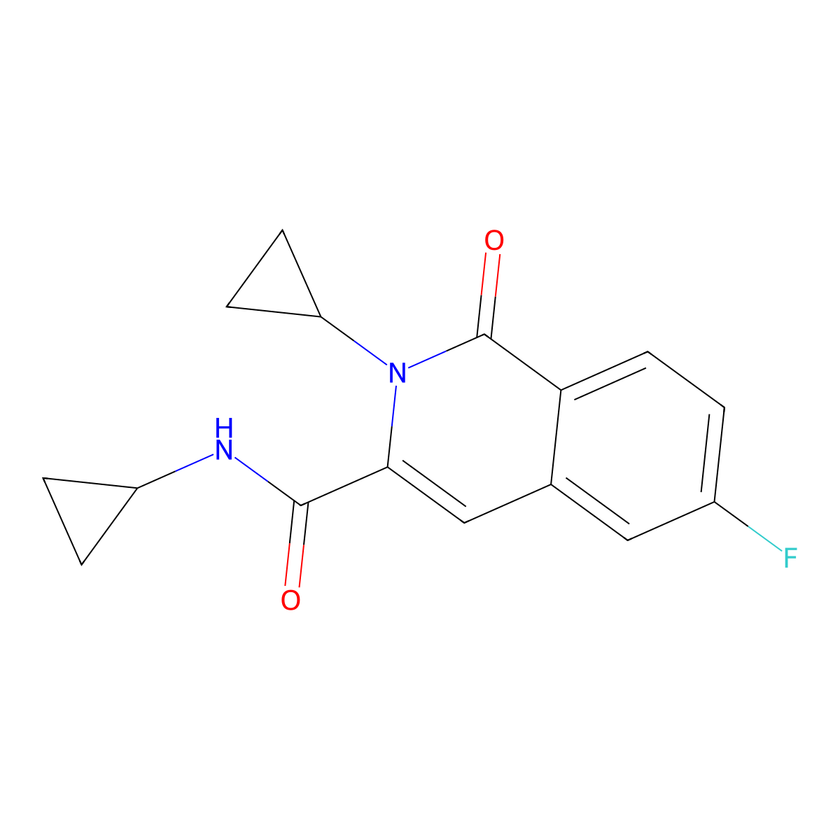 N,2-dicyclopropyl-6-fluoro-1-oxo-1,2-dihydroisoquinoline-3-carboxamide molecular structure, CAS 3054551-40-2