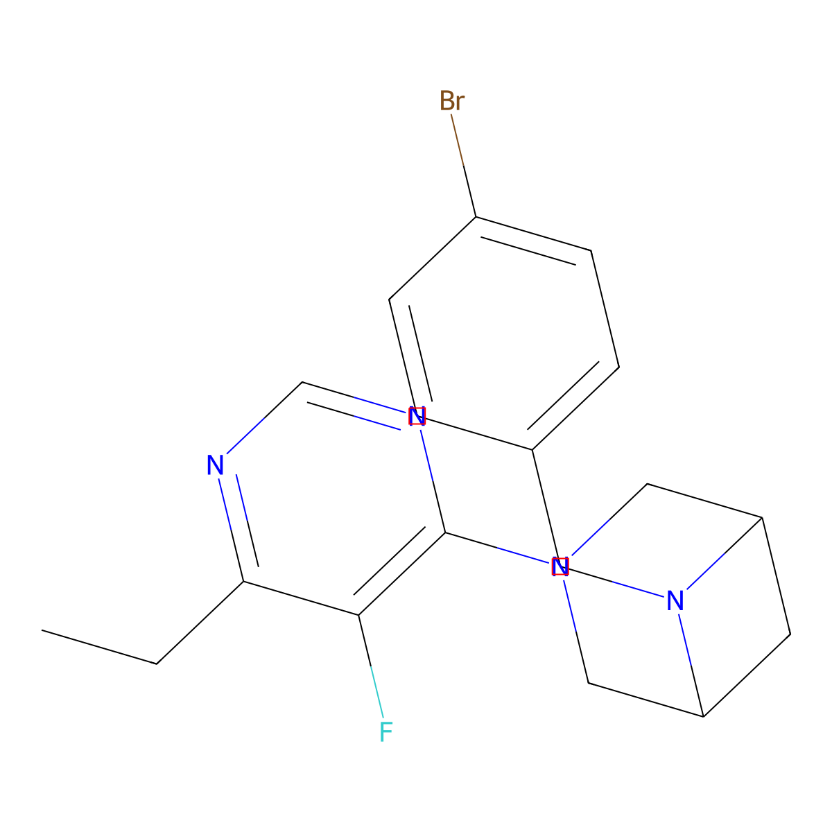 6-[(4-Bromophenyl)methyl]-3-(6-ethyl-5-fluoropyrimidin-4-yl)-3,6-diazabicyclo[3.1.1]heptane molecular structure, CAS 3054551-43-5