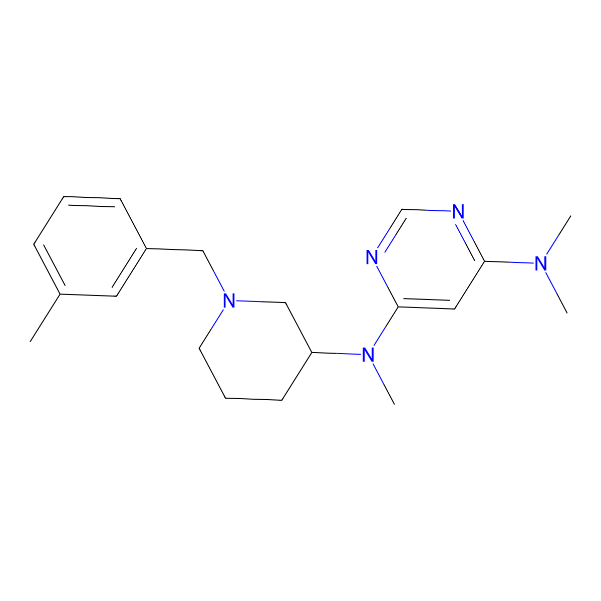 4-N,6-N,6-N-trimethyl-4-N-[1-[(3-methylphenyl)methyl]piperidin-3-yl]pyrimidine-4,6-diamine molecular structure, CAS 3054551-45-7