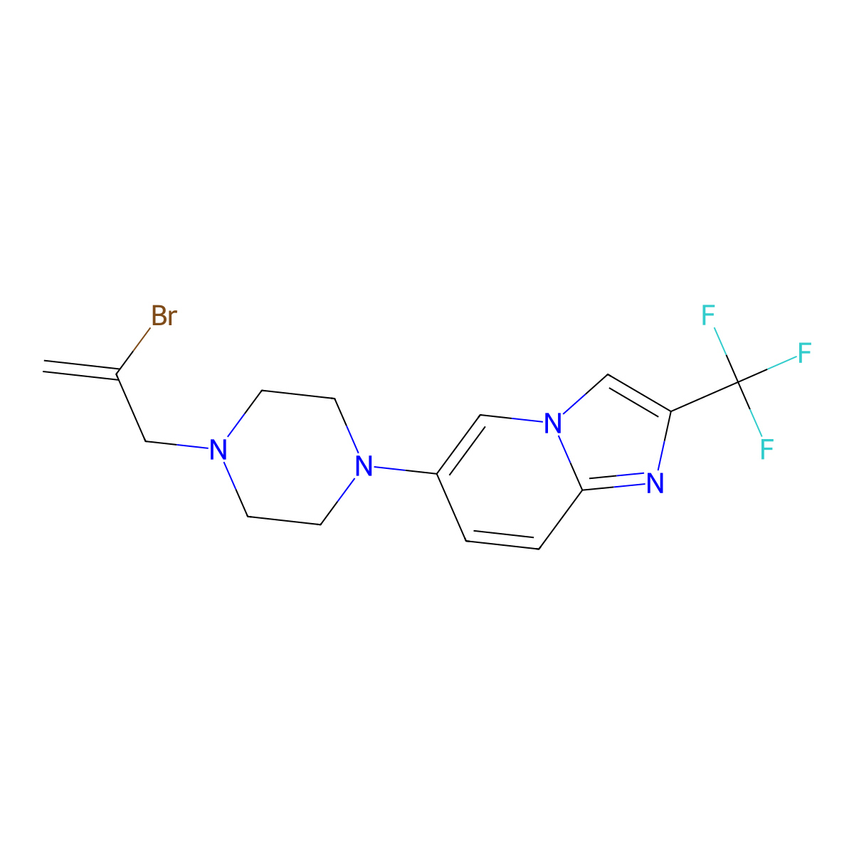 6-[4-(2-Bromoprop-2-enyl)piperazin-1-yl]-2-(trifluoromethyl)imidazo[1,2-a]pyridine molecular structure, CAS 3054551-49-1
