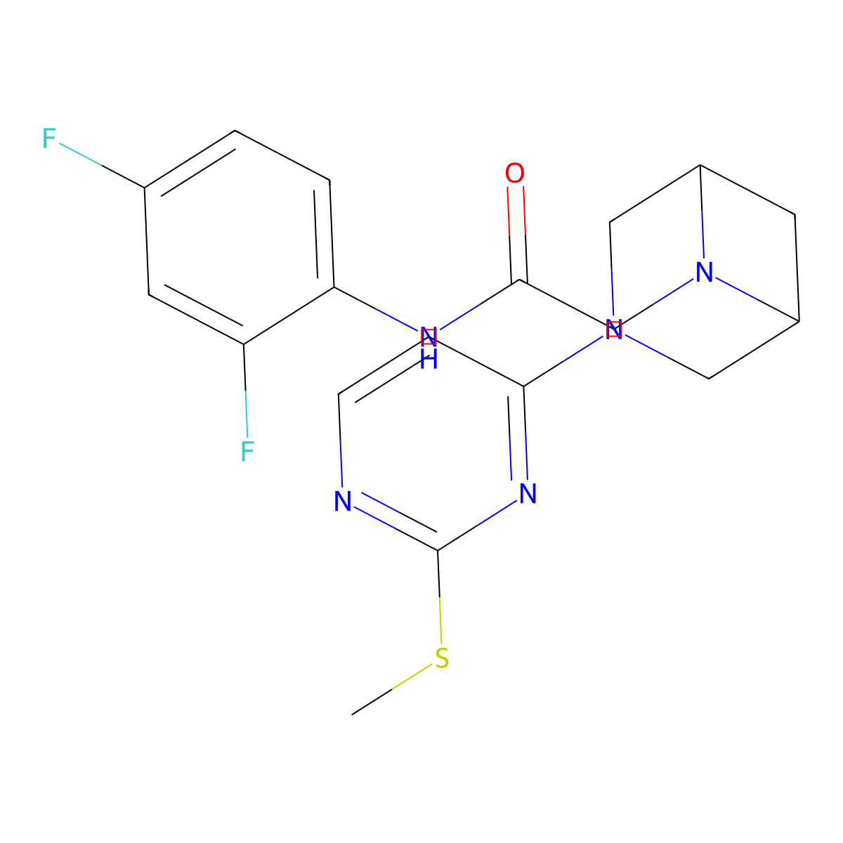 N-(2,4-difluorophenyl)-2-{3-[2-(methylsulfanyl)pyrimidin-4-yl]-3,6-diazabicyclo[3.1.1]heptan-6-yl}acetamide molecular structure, CAS 3054551-50-4