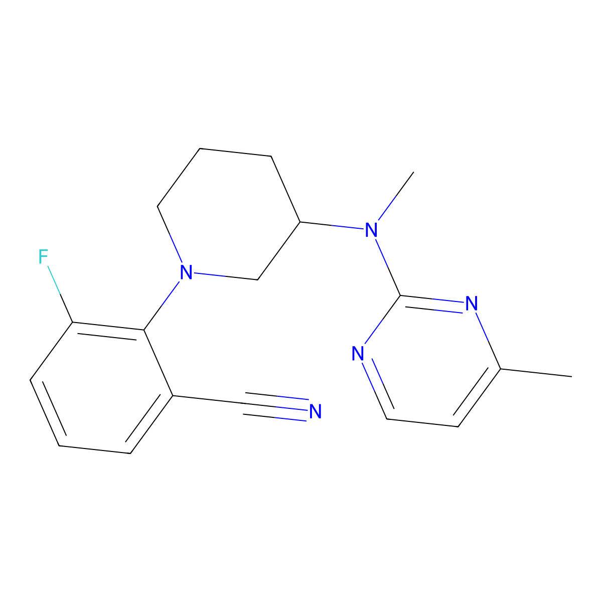 3-Fluoro-2-{3-[methyl(4-methylpyrimidin-2-yl)amino]piperidin-1-yl}benzonitrile molecular structure, CAS 3054551-54-8