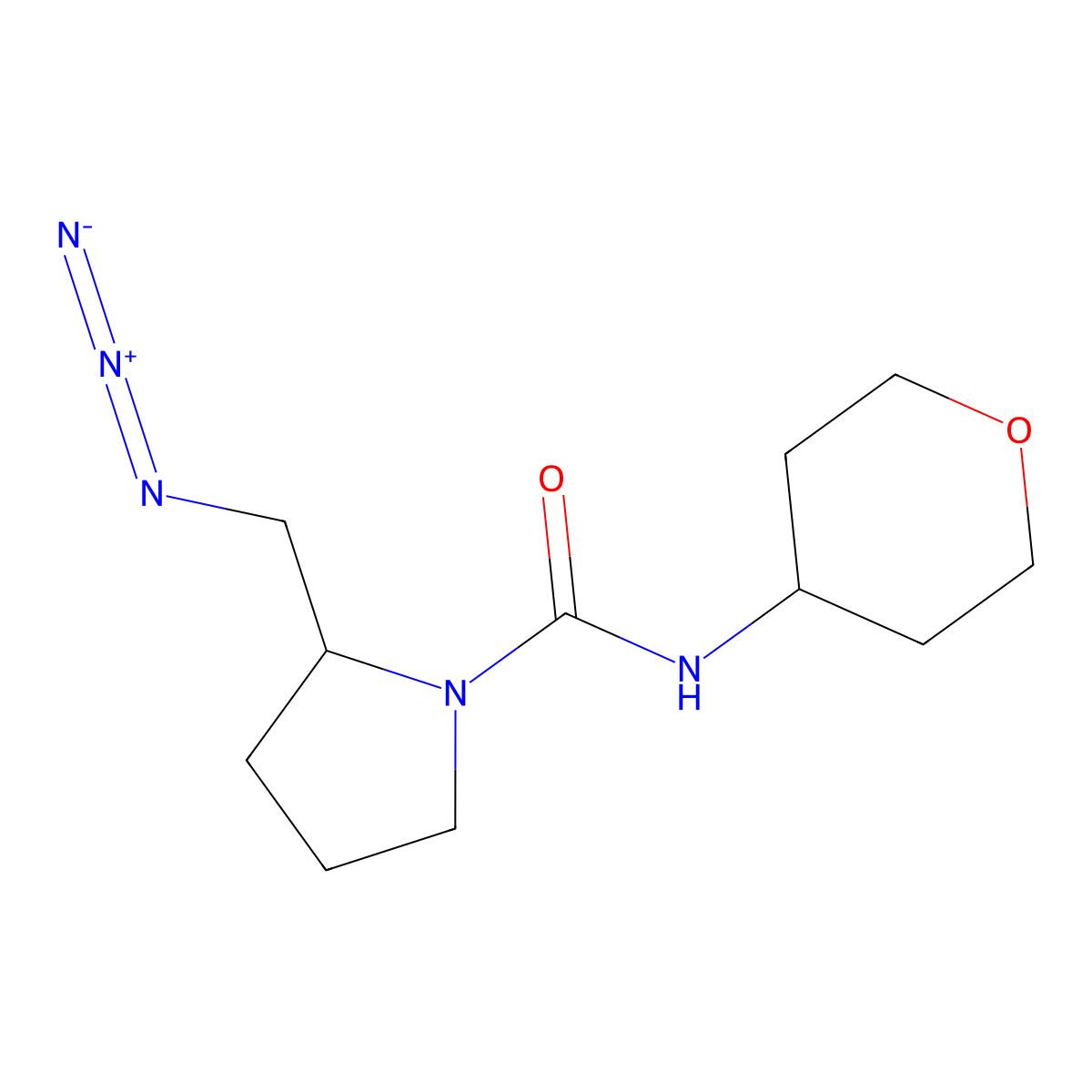 2-(azidomethyl)-N-(oxan-4-yl)pyrrolidine-1-carboxamide molecular structure, CAS 3054551-56-0