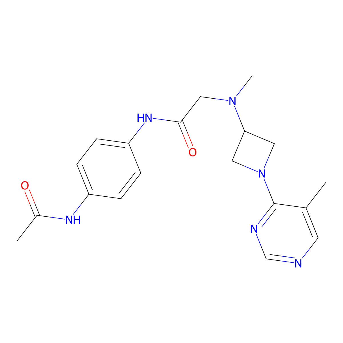 N-(4-acetamidophenyl)-2-{methyl[1-(5-methylpyrimidin-4-yl)azetidin-3-yl]amino}acetamide molecular structure, CAS 3054551-61-7