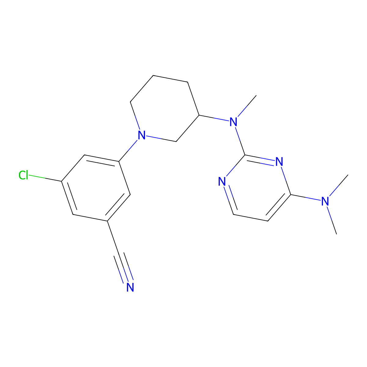 3-Chloro-5-(3-{[4-(dimethylamino)pyrimidin-2-yl](methyl)amino}piperidin-1-yl)benzonitrile molecular structure, CAS 3054551-64-0