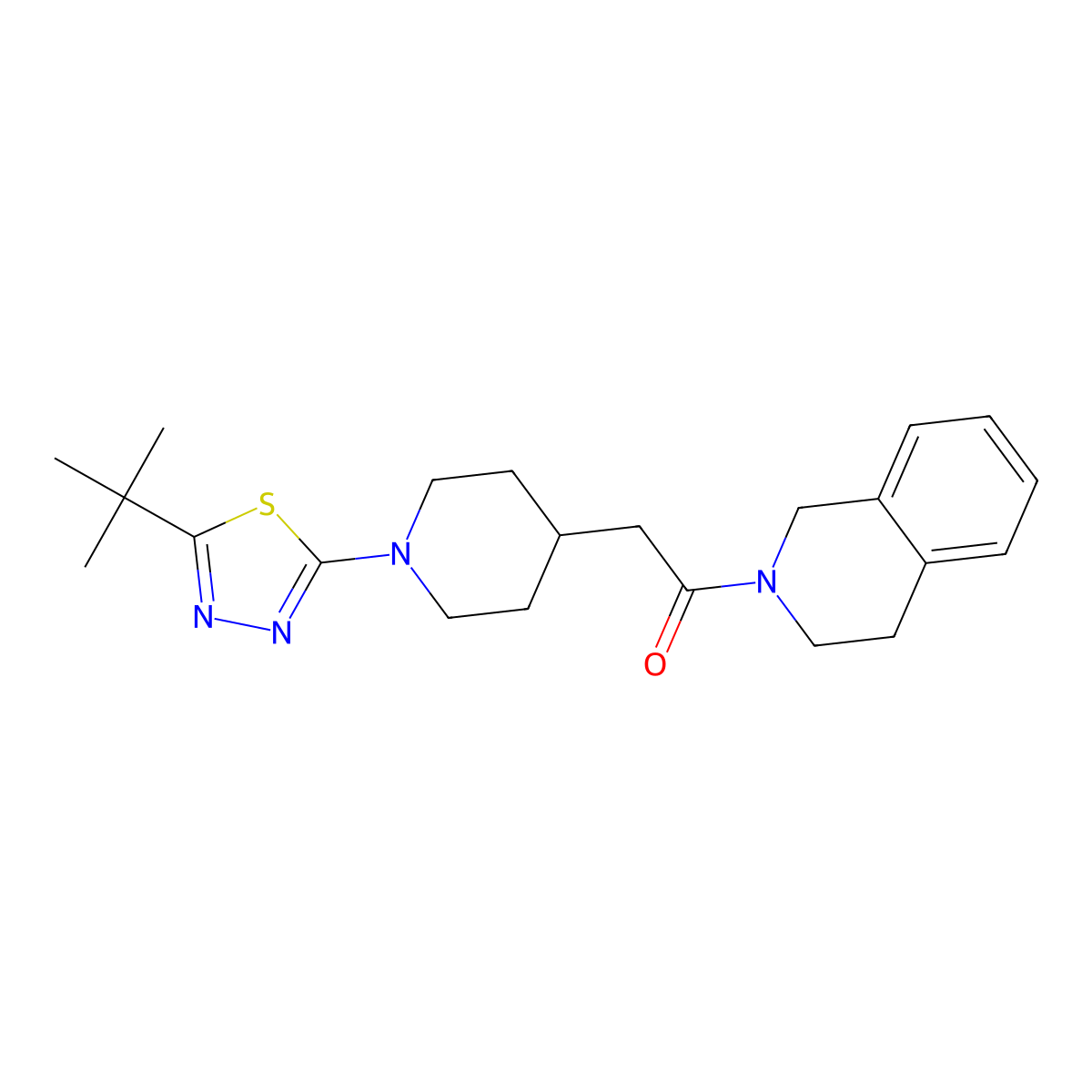 2-[1-(5-Tert-butyl-1,3,4-thiadiazol-2-yl)piperidin-4-yl]-1-(1,2,3,4-tetrahydroisoquinolin-2-yl)ethan-1-one molecular structure, CAS 3054551-67-3