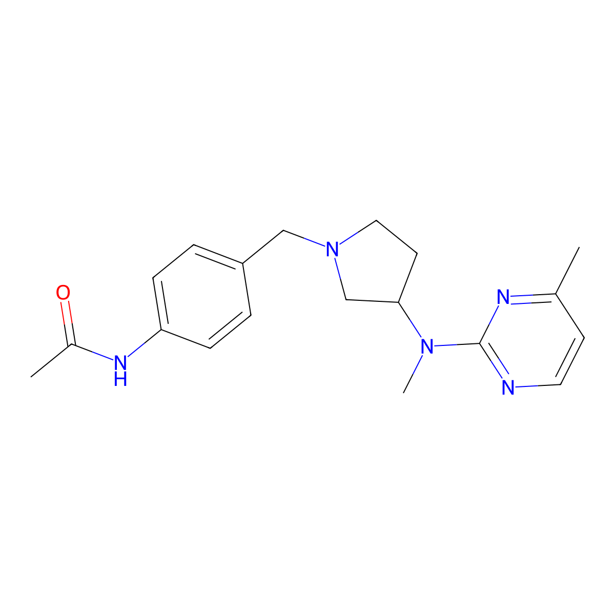 N-[4-({3-[methyl(4-methylpyrimidin-2-yl)amino]pyrrolidin-1-yl}methyl)phenyl]acetamide molecular structure, CAS 3054551-69-5