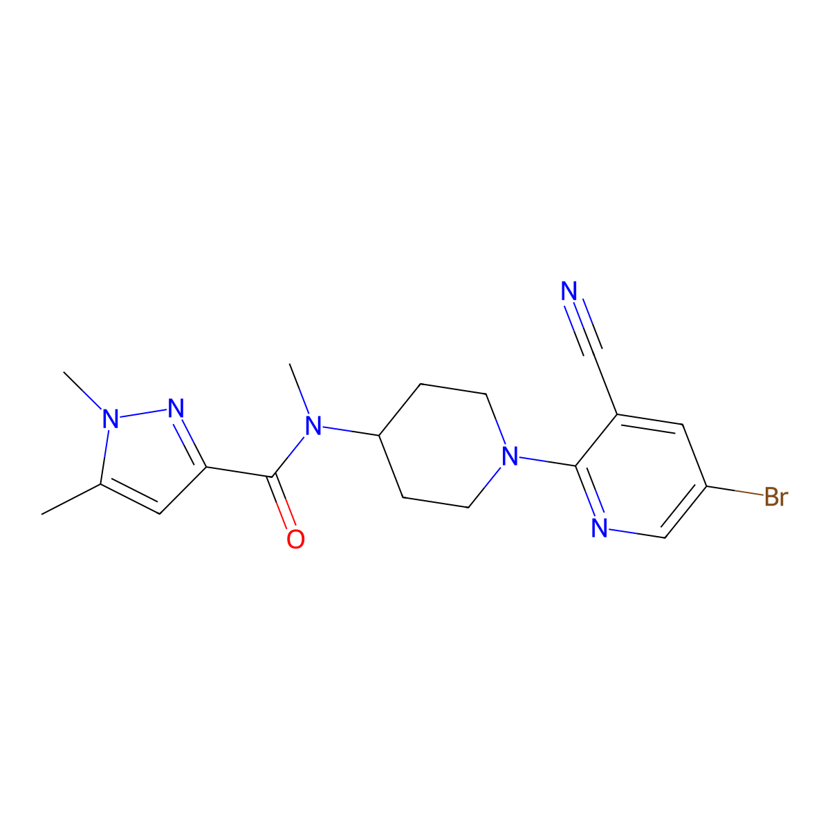 N-[1-(5-bromo-3-cyanopyridin-2-yl)piperidin-4-yl]-N,1,5-trimethyl-1H-pyrazole-3-carboxamide molecular structure, CAS 3054551-71-9